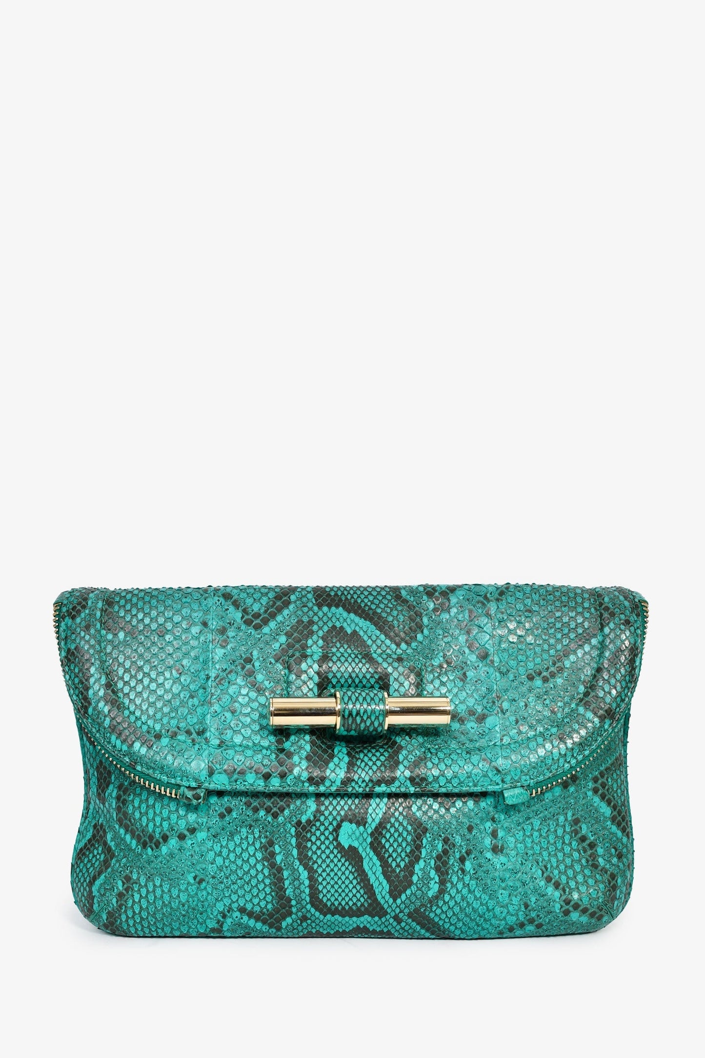 Jimmy Choo Turquoise Snakeskin Fold Clutch
