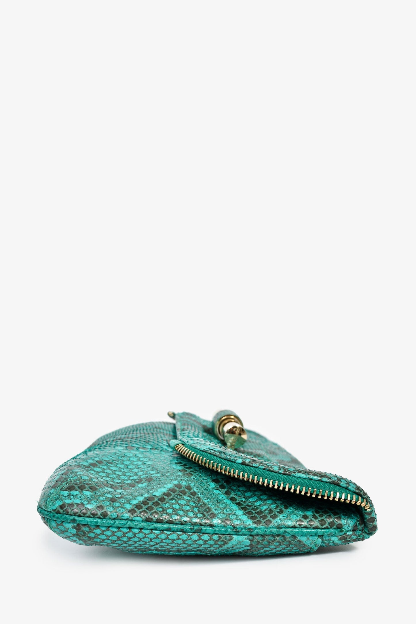 Jimmy Choo Turquoise Snakeskin Fold Clutch