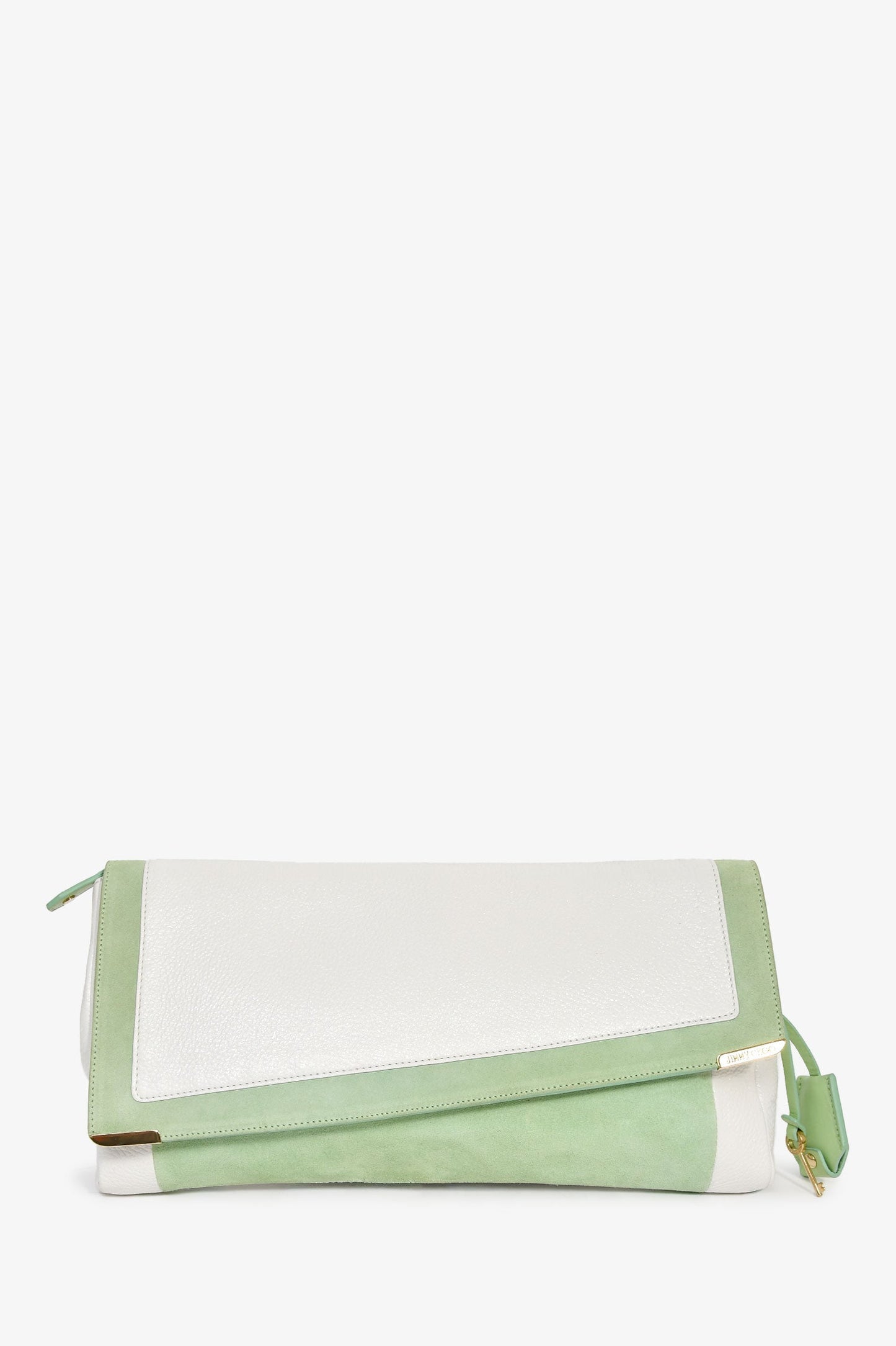 Jimmy Choo White Leather/Light Green Suede Large Clutch