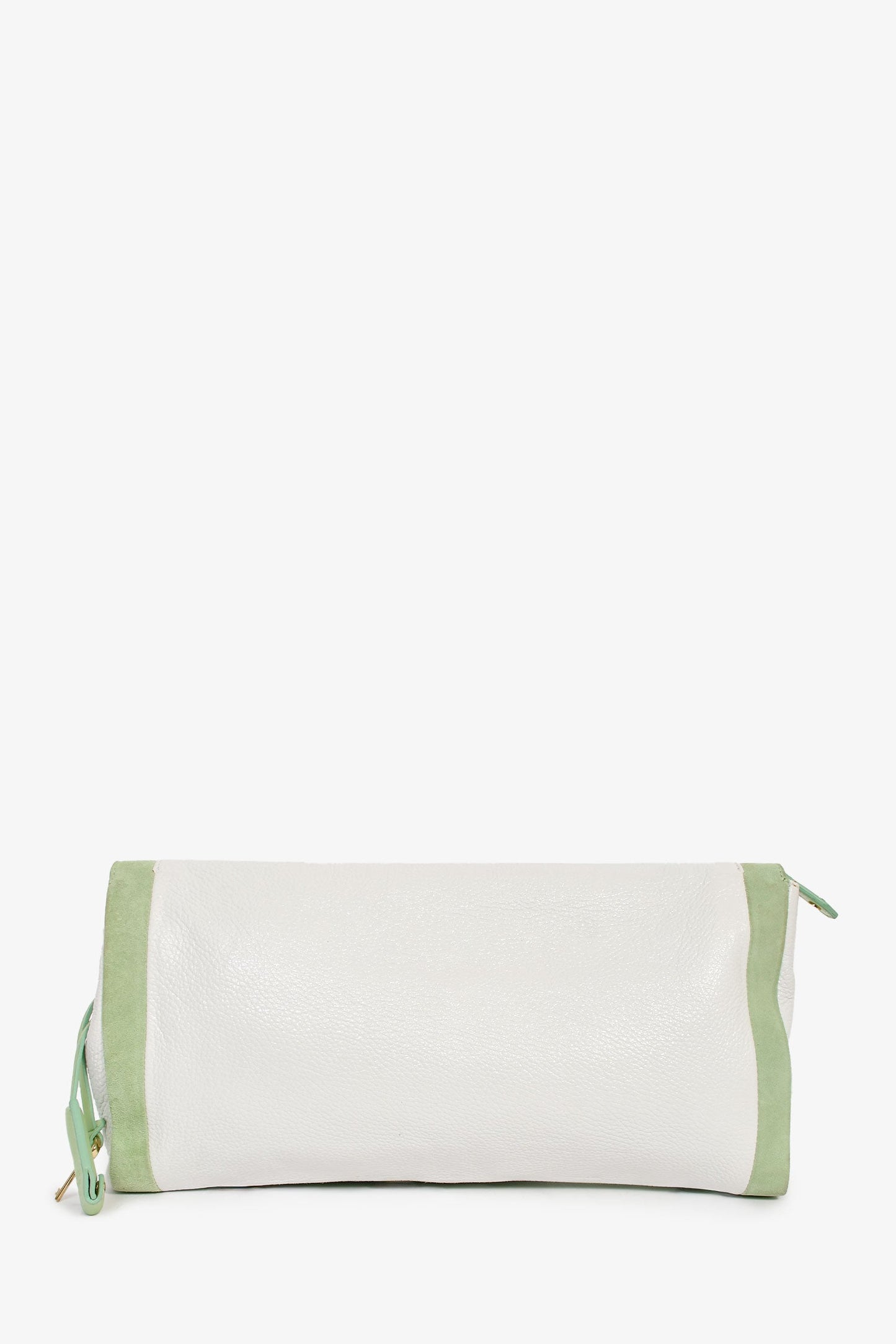 Jimmy Choo White Leather/Light Green Suede Large Clutch