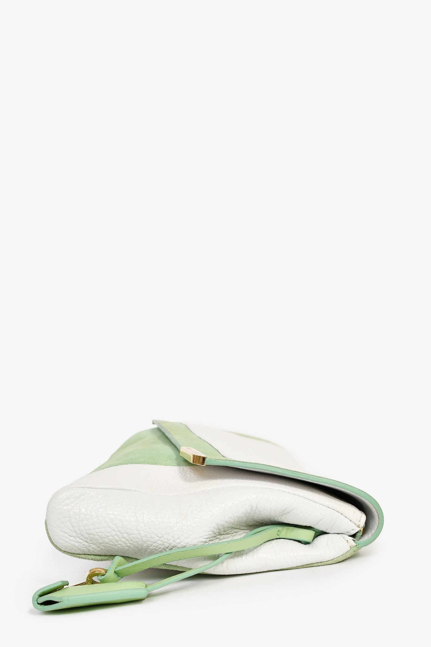 Jimmy Choo White Leather/Light Green Suede Large Clutch