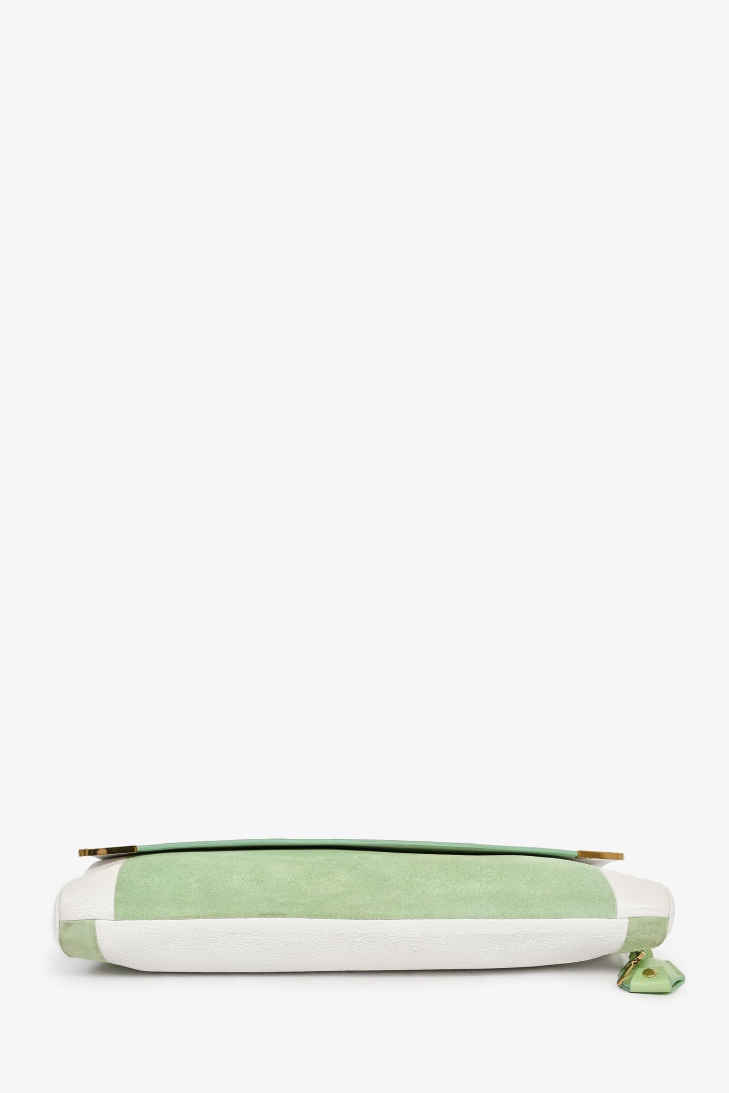Jimmy Choo White Leather/Light Green Suede Large Clutch
