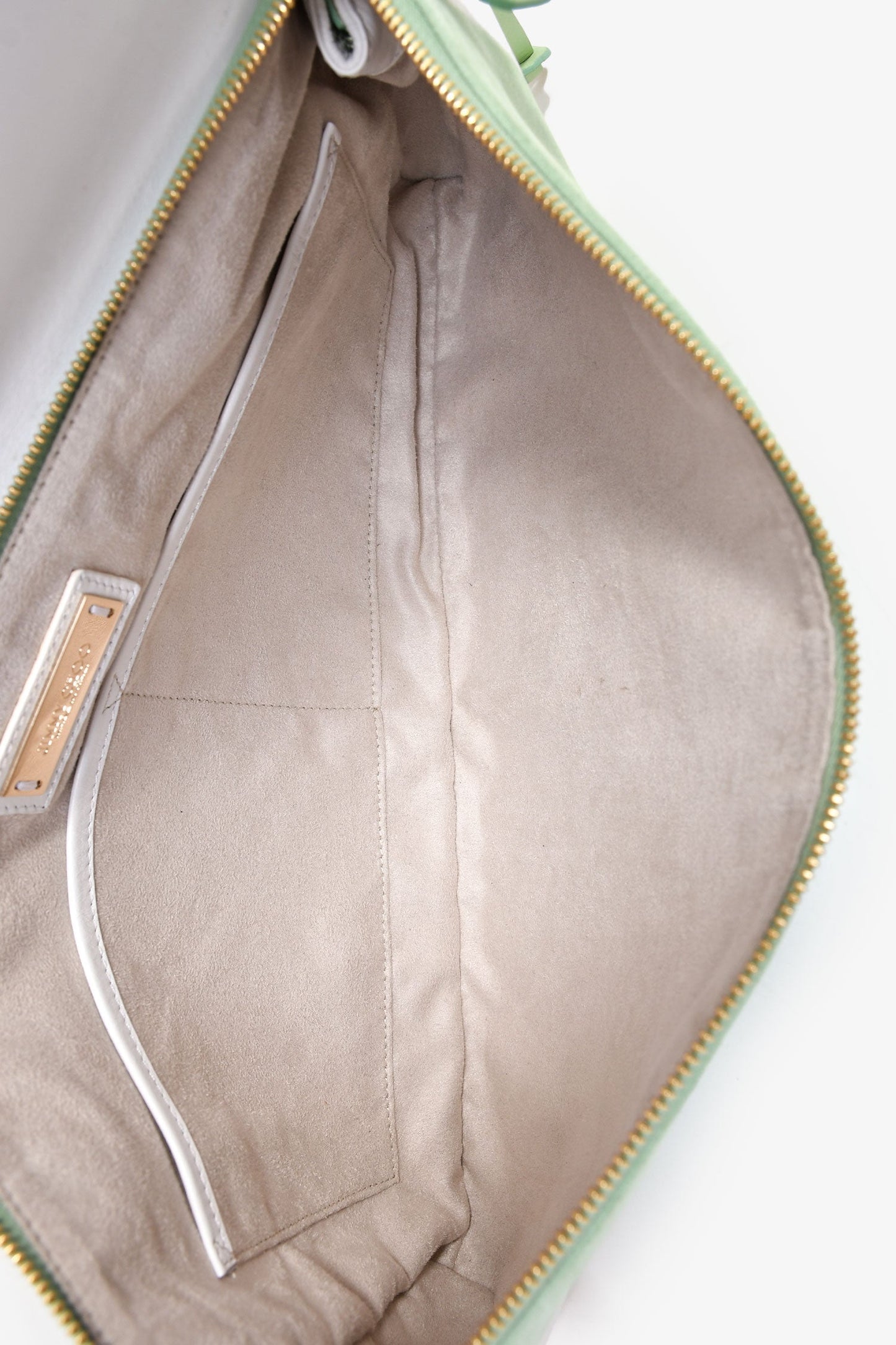 Jimmy Choo White Leather/Light Green Suede Large Clutch