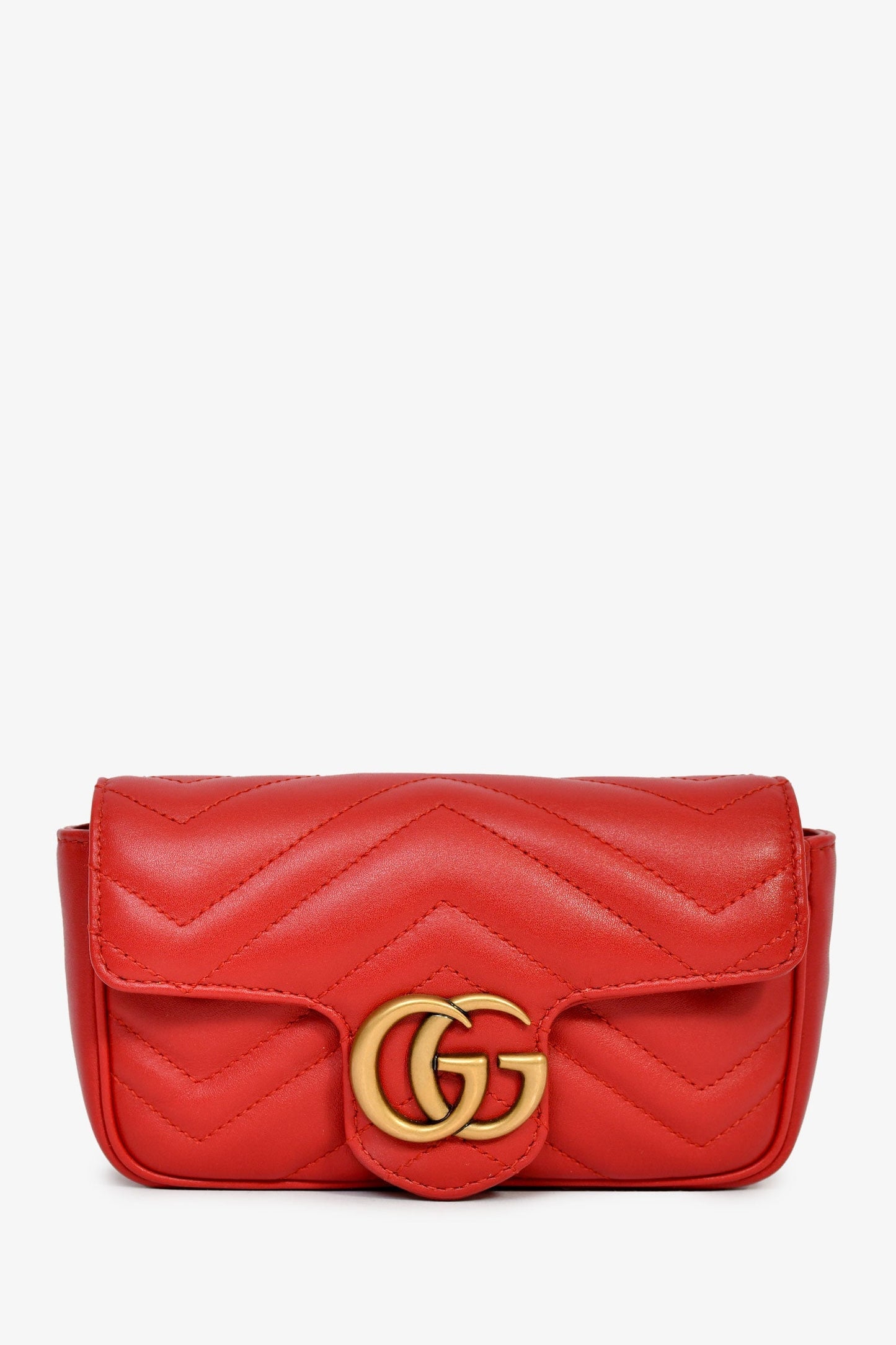 Gucci Red Leather GG Marmont Super Mini Crossbody Bag