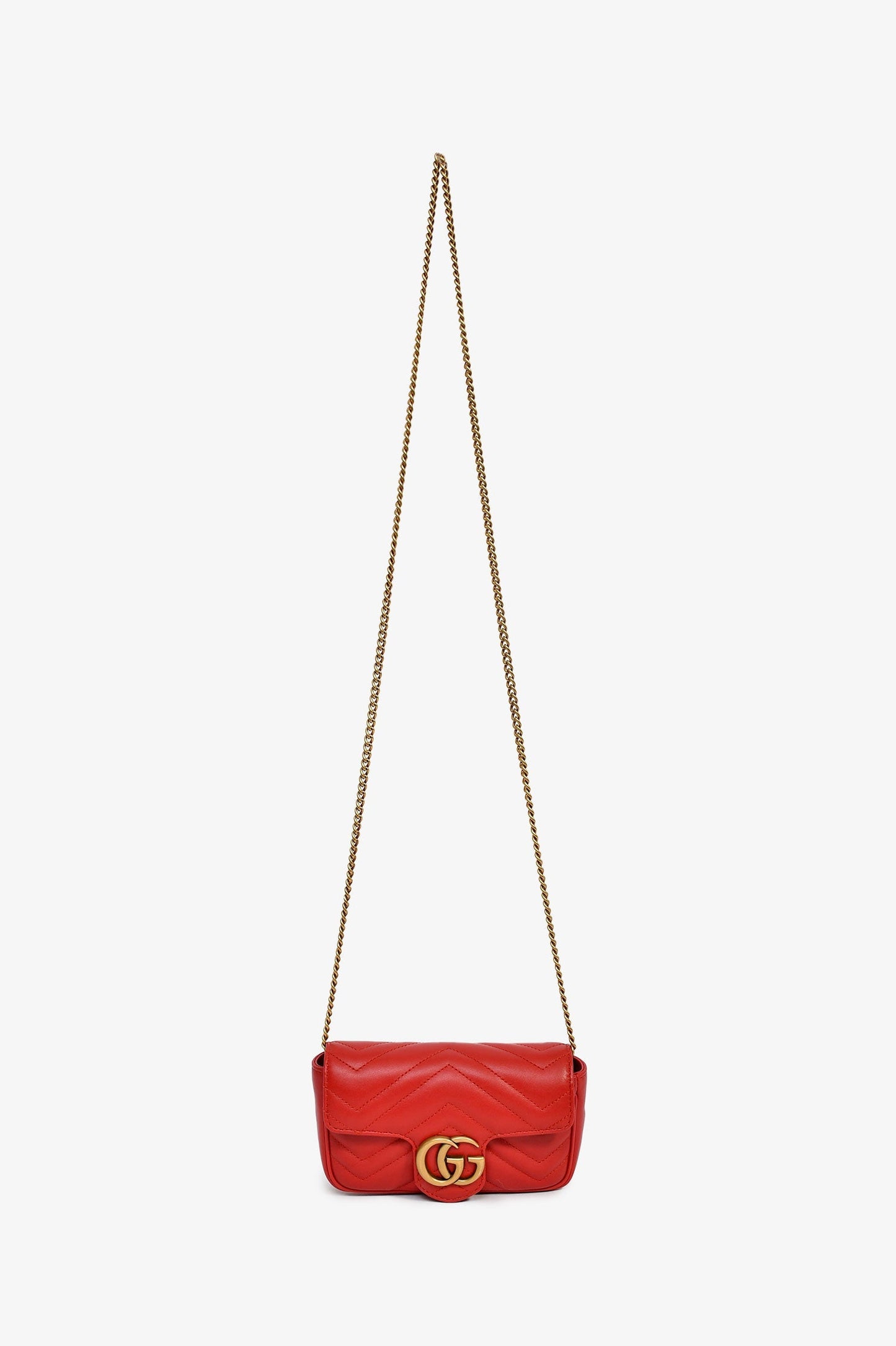 Gucci Red Leather GG Marmont Super Mini Crossbody Bag