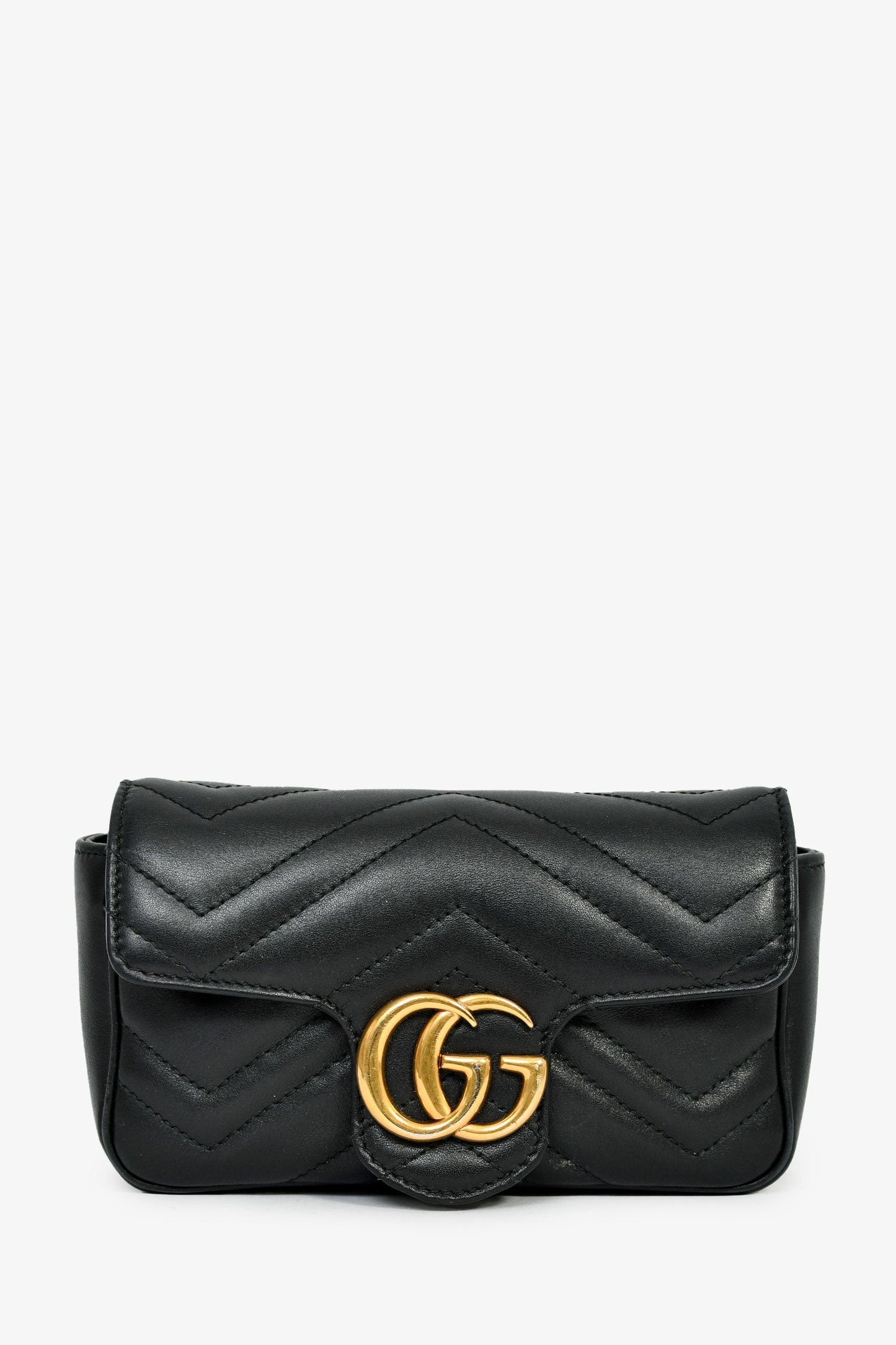 Gucci Black Leather GG Marmont Super Mini Crossbody Bag