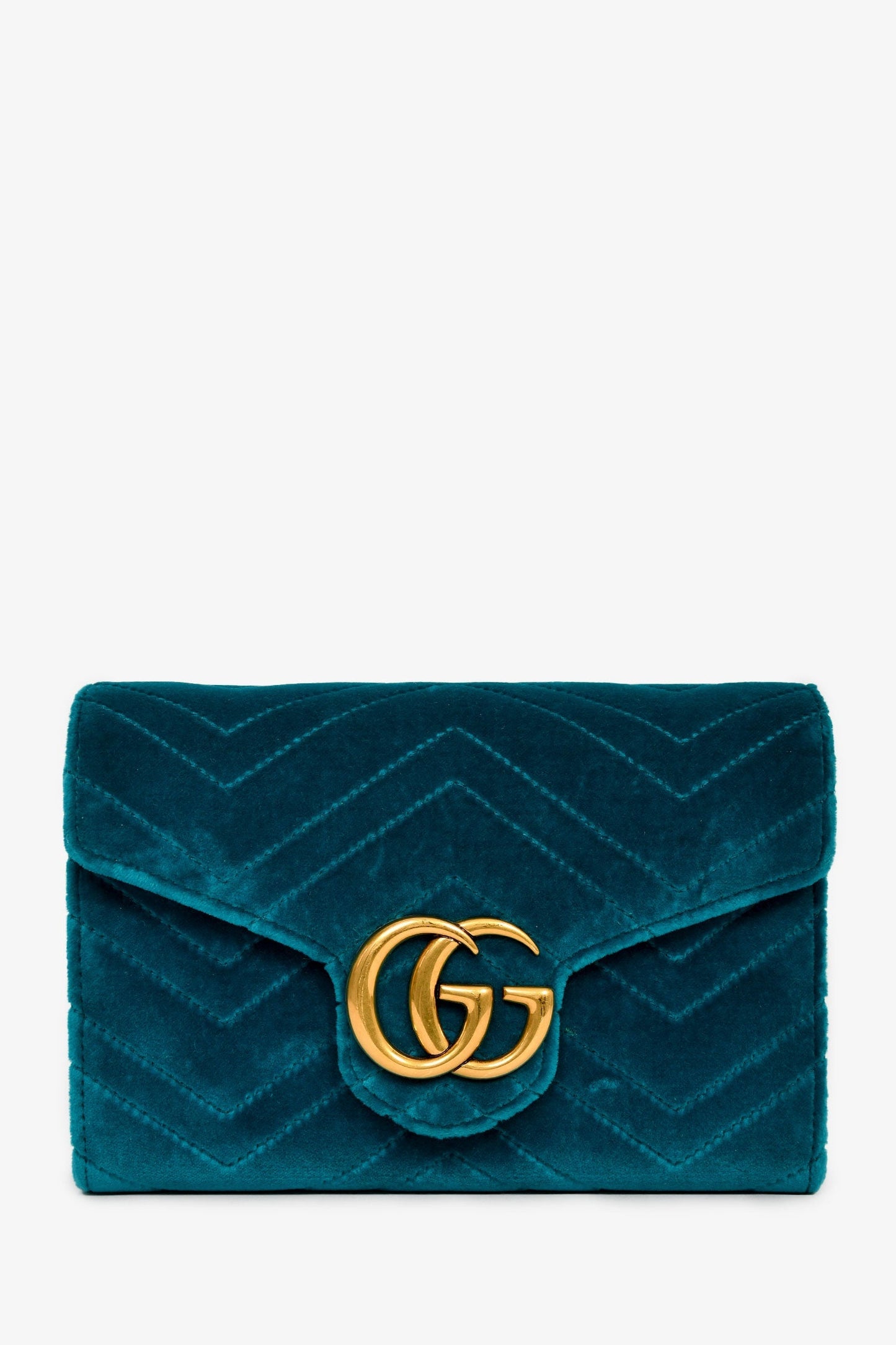 Gucci Teal Blue Velvet GG Matelasse Marmont Wallet on Chain