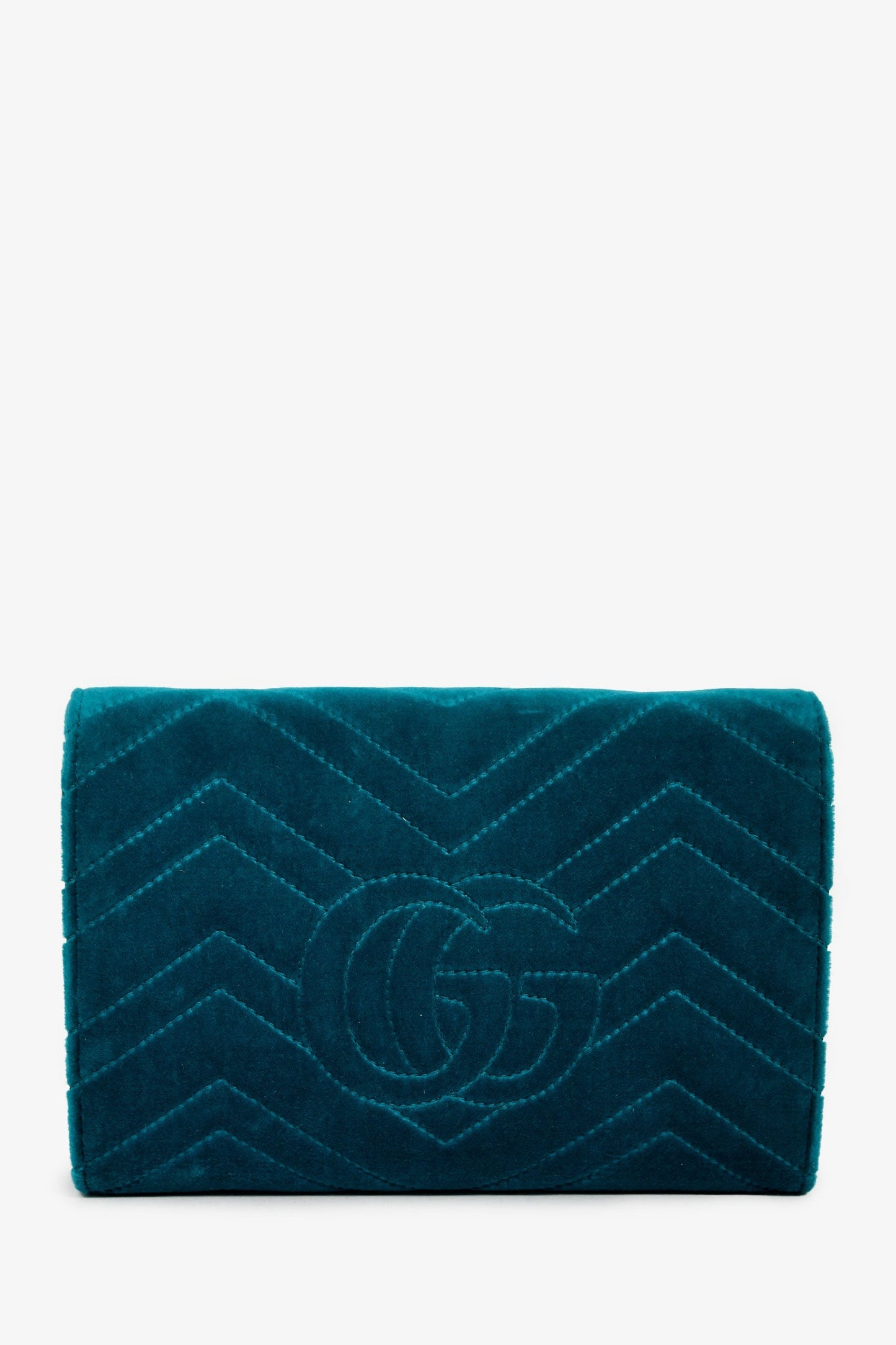 Gucci Teal Blue Velvet GG Matelasse Marmont Wallet on Chain