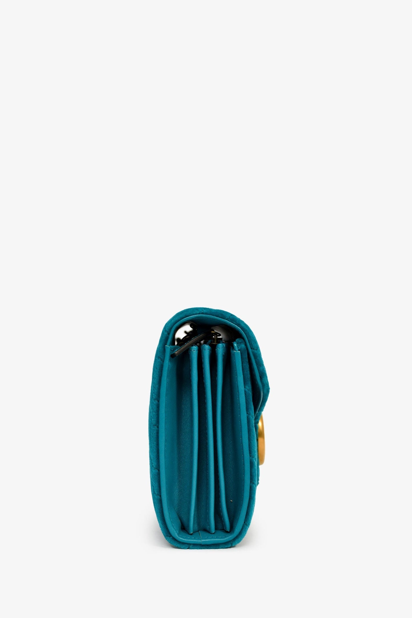 Gucci Teal Blue Velvet GG Matelasse Marmont Wallet on Chain