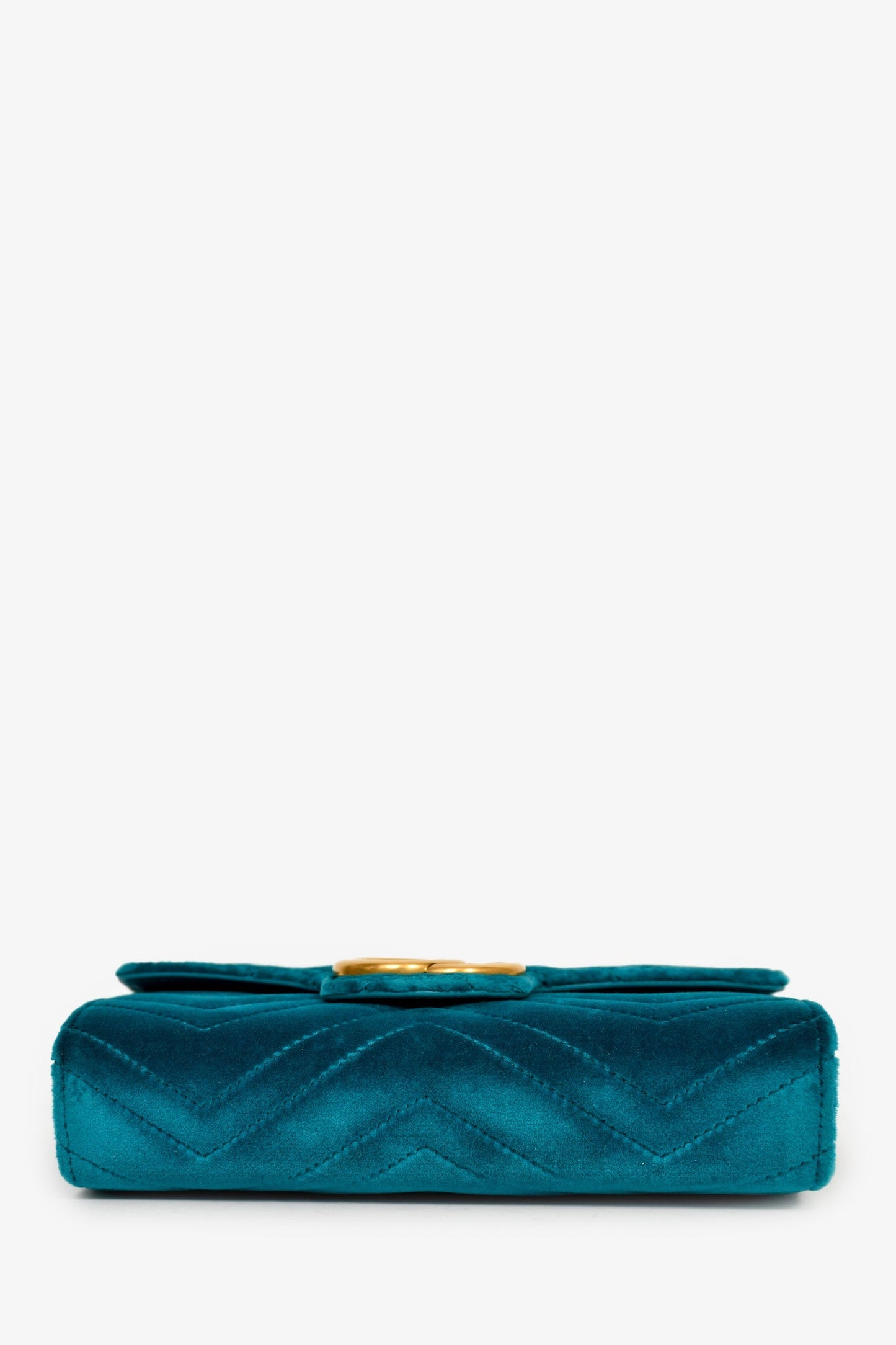 Gucci Teal Blue Velvet GG Matelasse Marmont Wallet on Chain