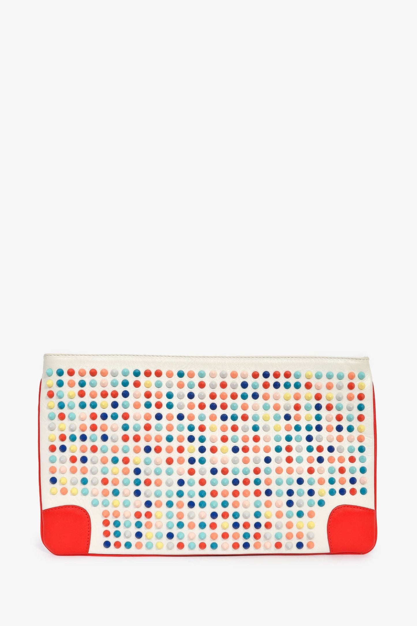Christian Louboutin White/Red Leather Multicoloured Studded Clutch With Chain