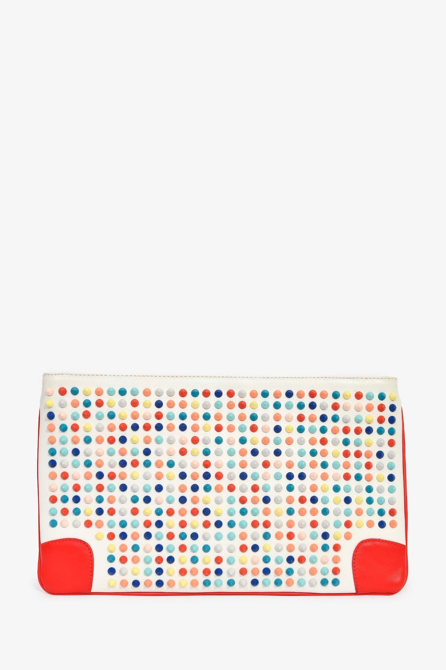 Christian Louboutin White/Red Leather Multicoloured Studded Clutch With Chain
