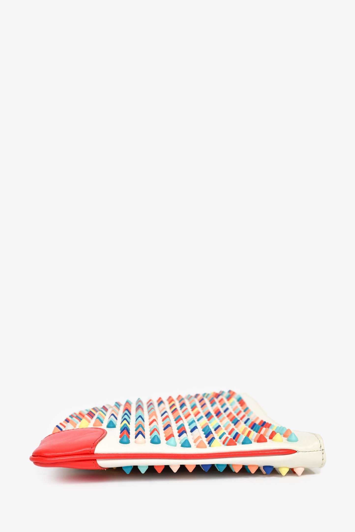 Christian Louboutin White/Red Leather Multicoloured Studded Clutch With Chain