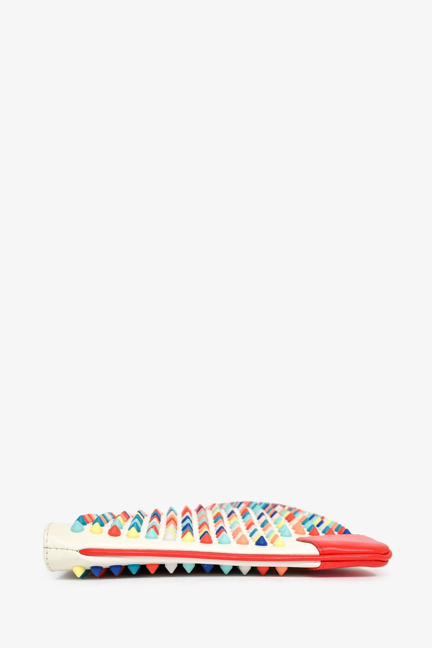 Christian Louboutin White/Red Leather Multicoloured Studded Clutch With Chain