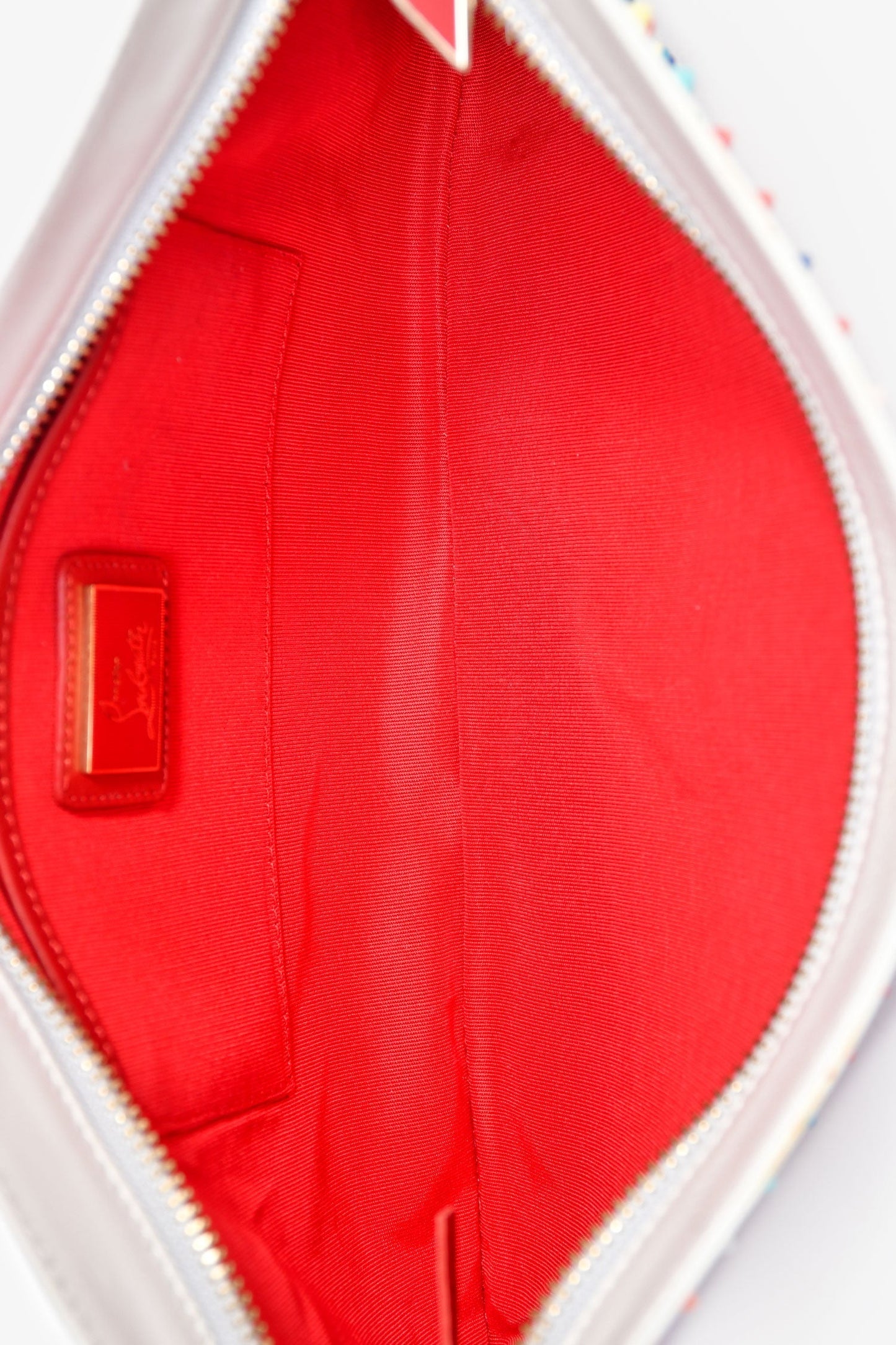 Christian Louboutin White/Red Leather Multicoloured Studded Clutch With Chain