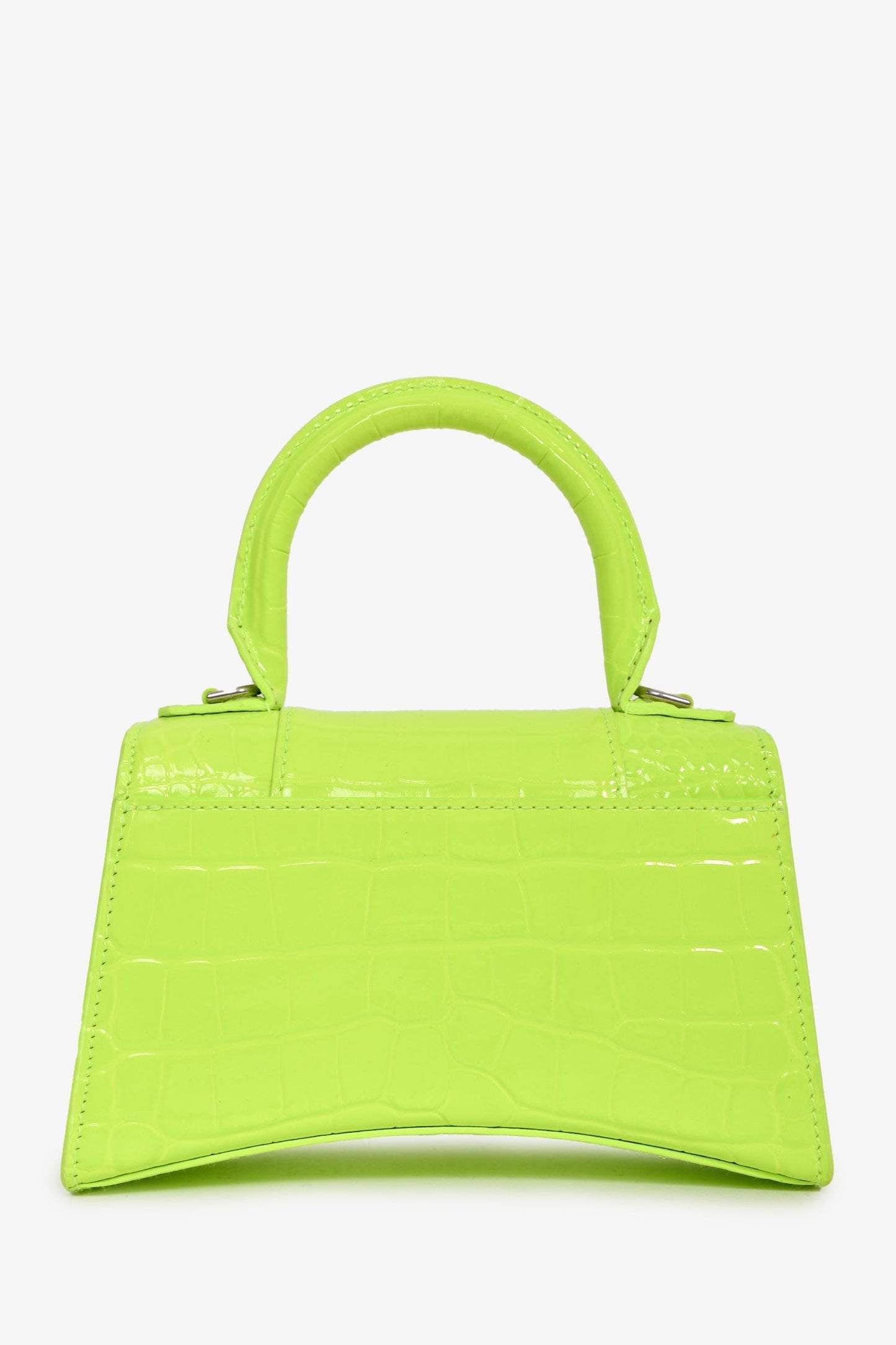 Balenciaga Neon Yellow Croc Embossed XS Hourglass Top Handle Bag