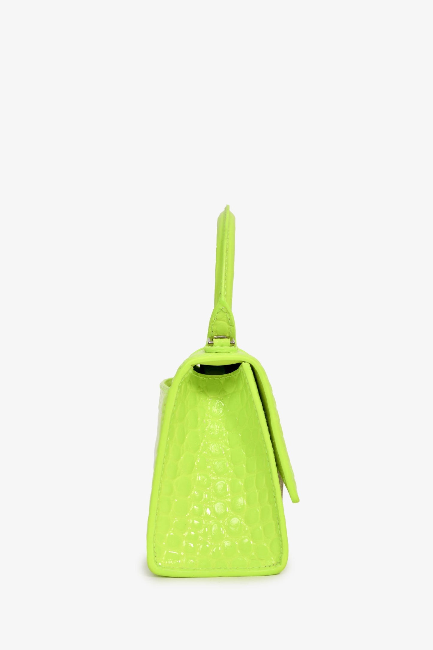 Balenciaga Neon Yellow Croc Embossed XS Hourglass Top Handle Bag