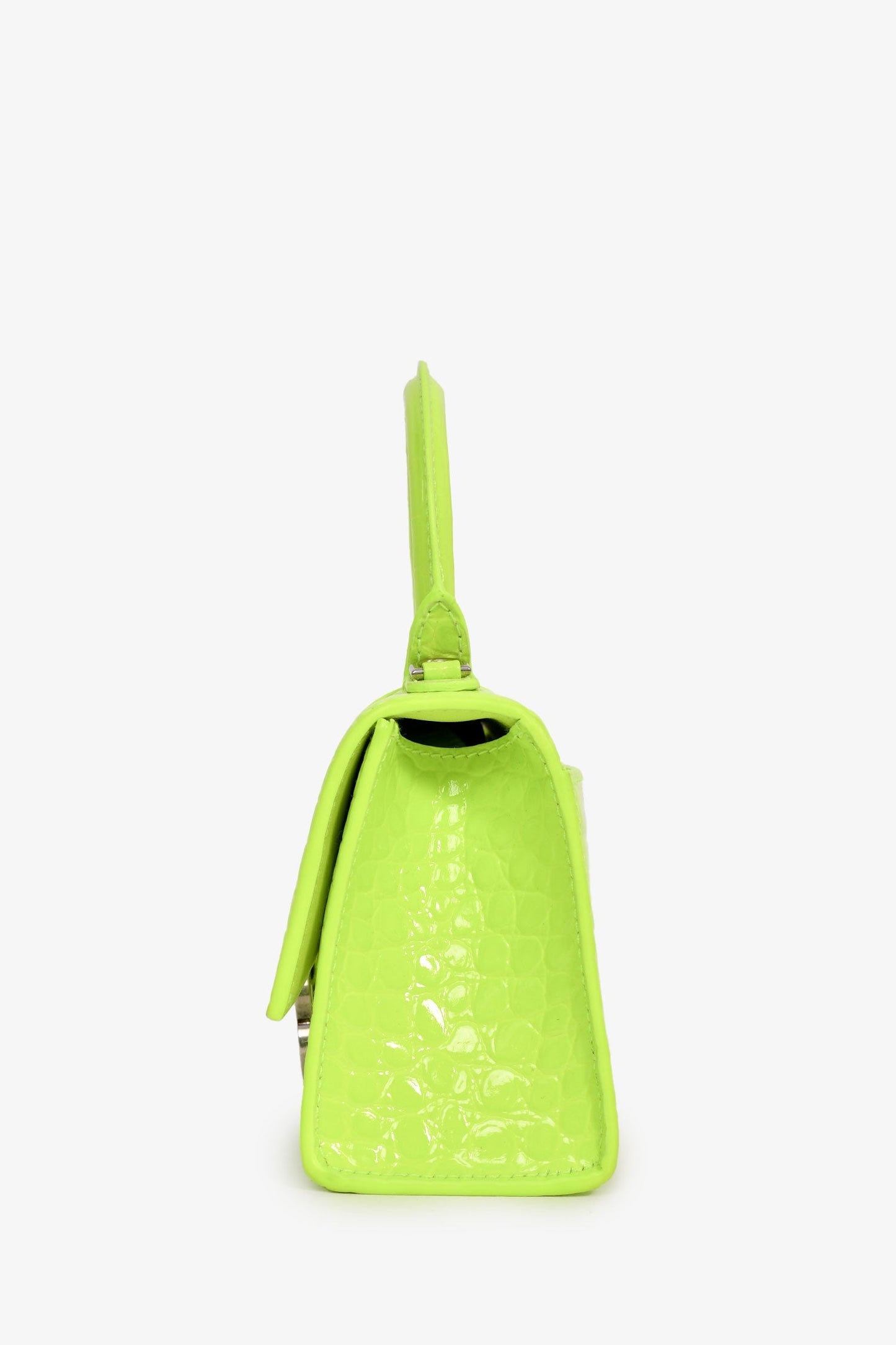 Balenciaga Neon Yellow Croc Embossed XS Hourglass Top Handle Bag
