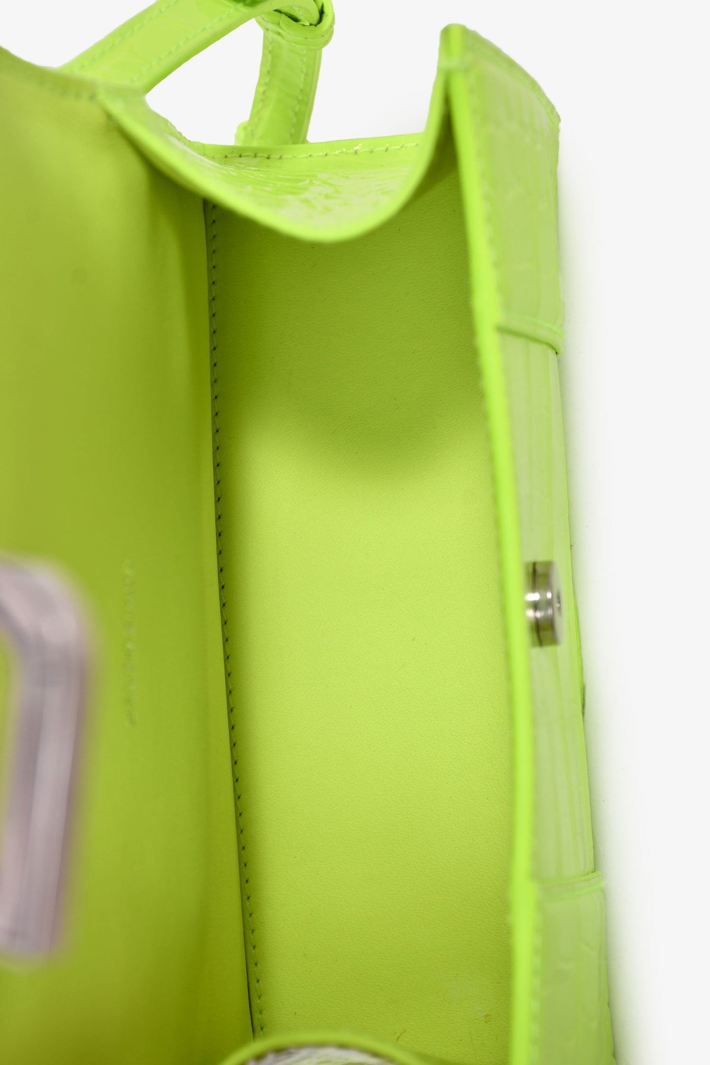 Balenciaga Neon Yellow Croc Embossed XS Hourglass Top Handle Bag