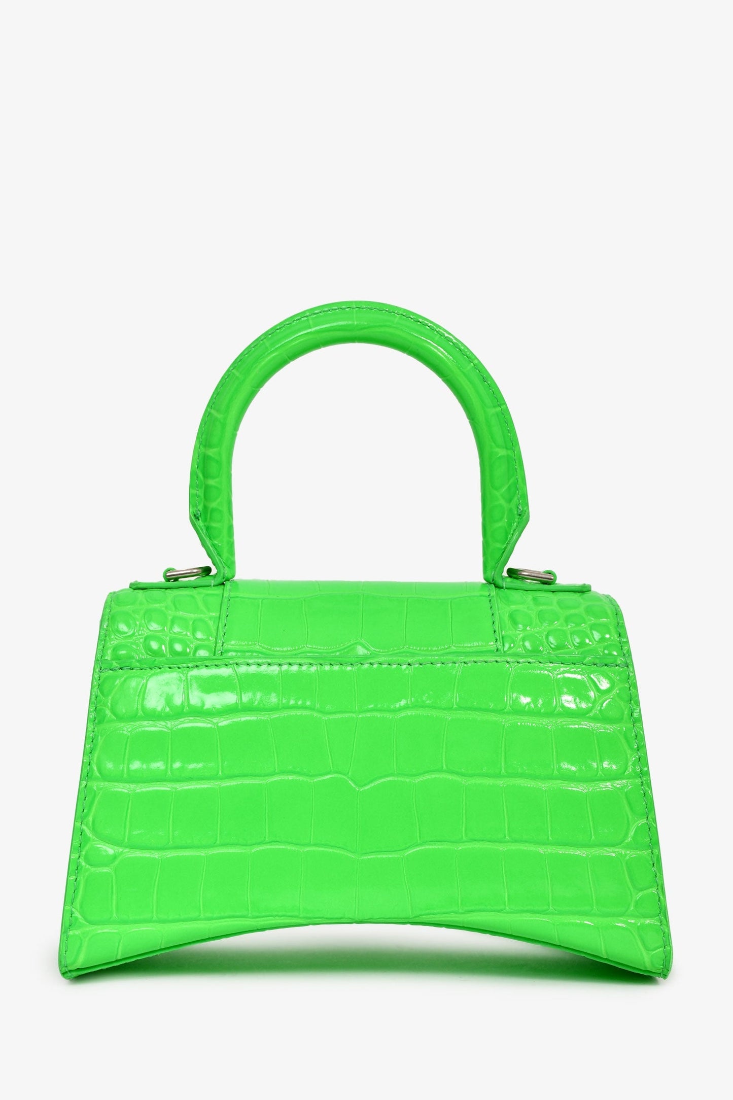 Balenciaga Green Croc Embossed Embellished XS Hourglass Top Handle Bag With Strap