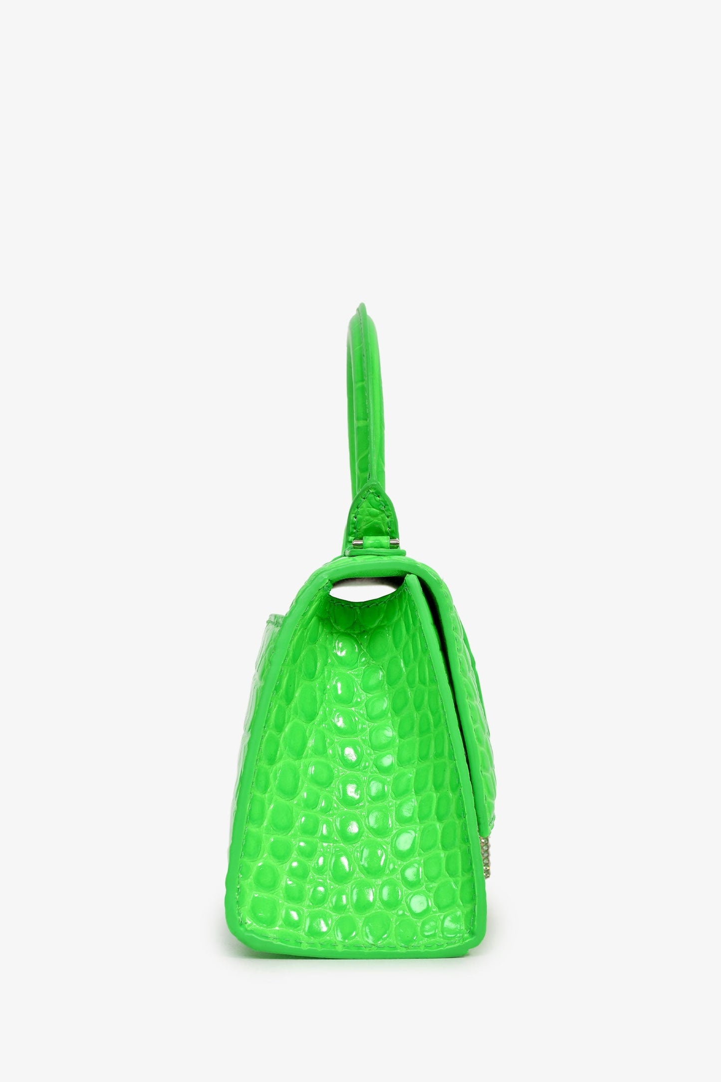 Balenciaga Green Croc Embossed Embellished XS Hourglass Top Handle Bag With Strap
