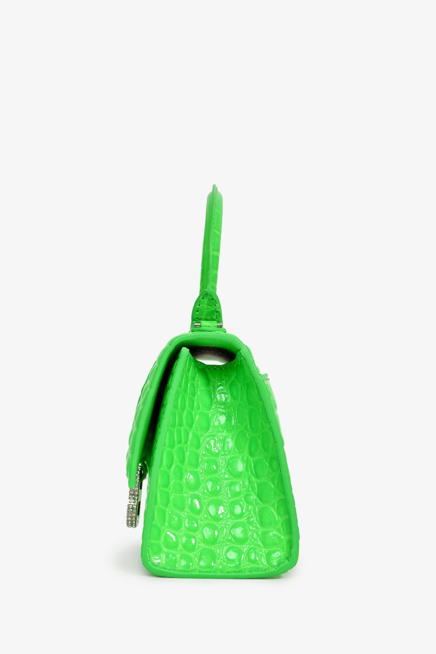 Balenciaga Green Croc Embossed Embellished XS Hourglass Top Handle Bag With Strap