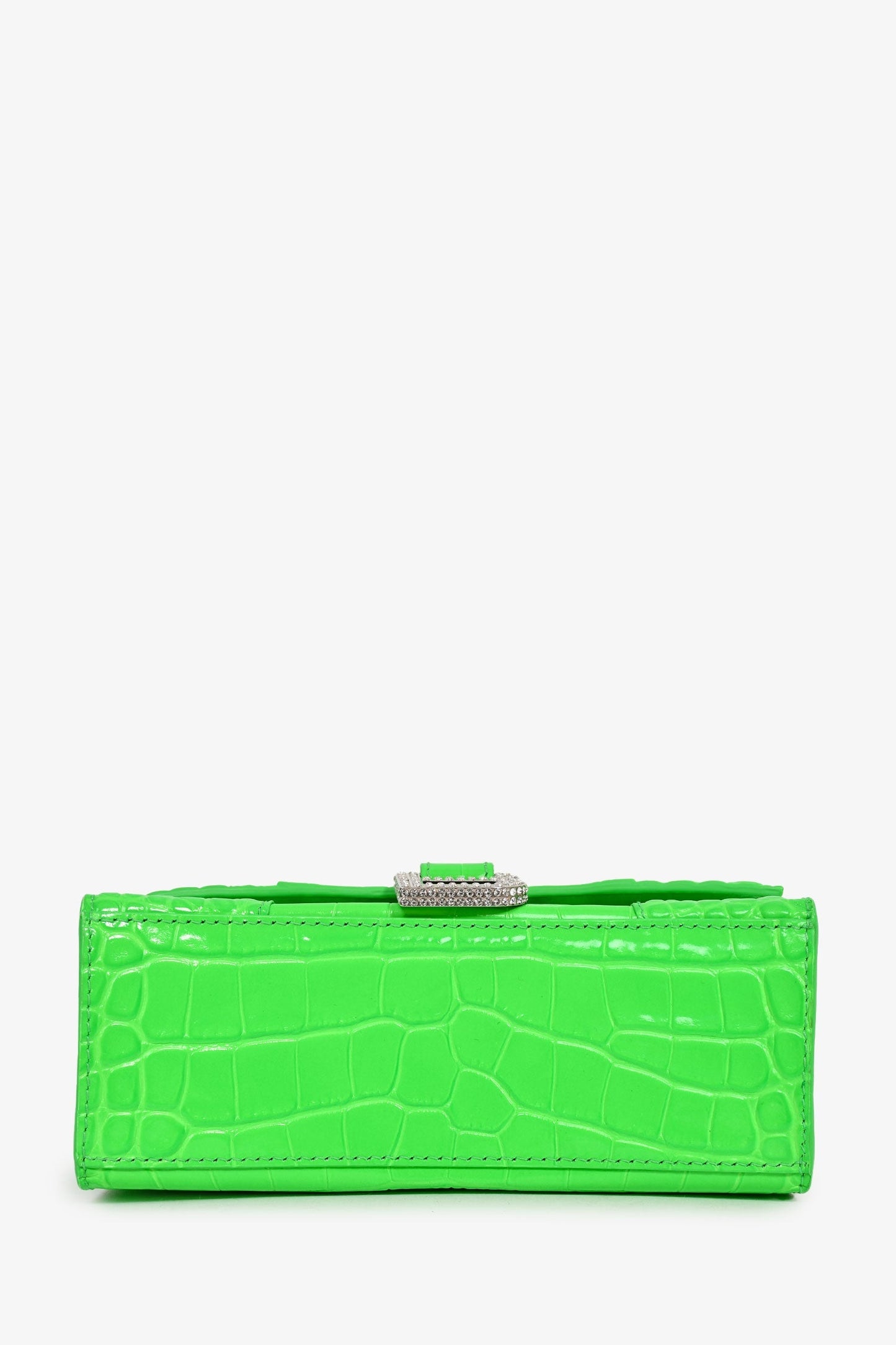 Balenciaga Green Croc Embossed Embellished XS Hourglass Top Handle Bag With Strap