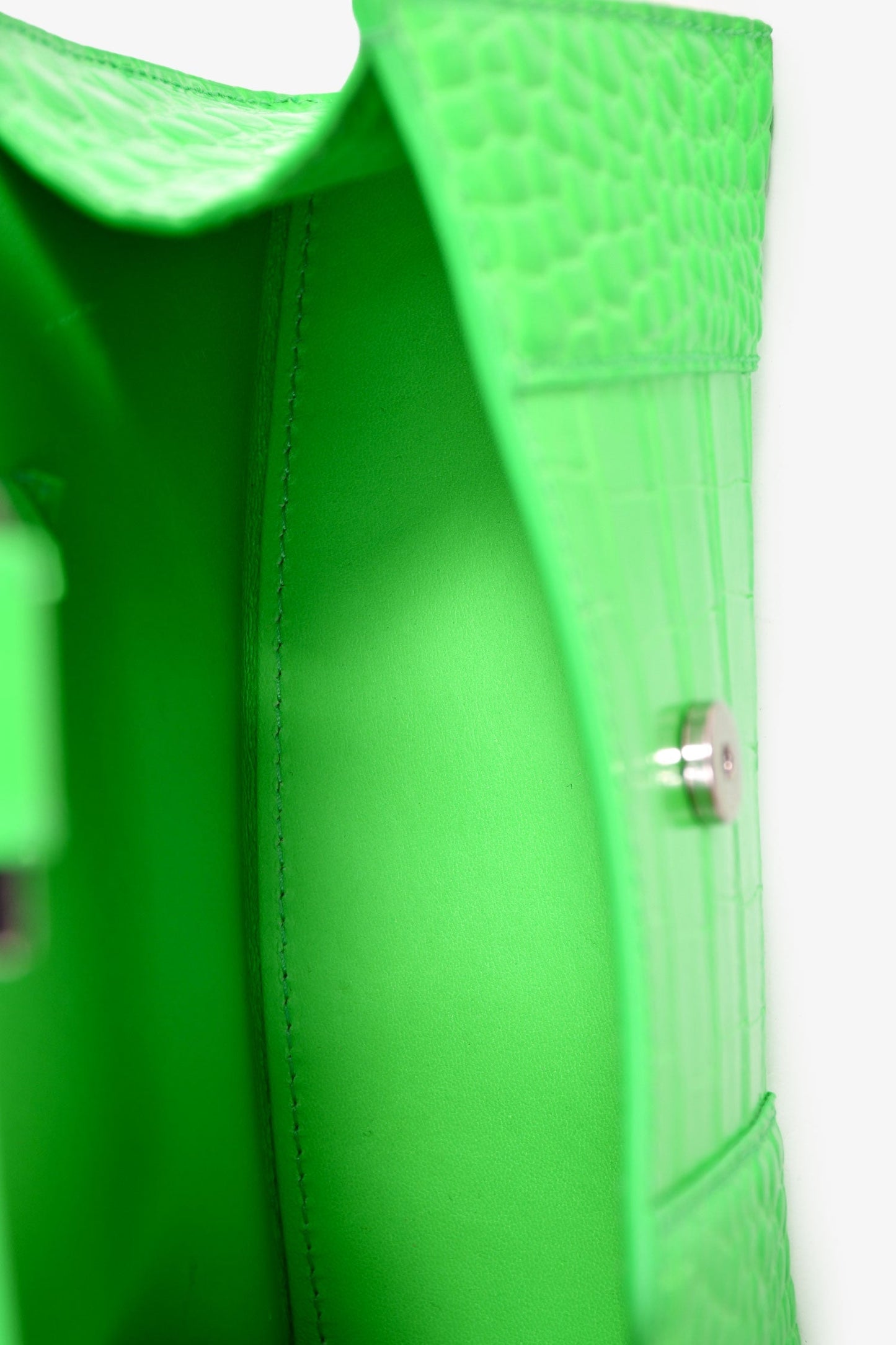Balenciaga Green Croc Embossed Embellished XS Hourglass Top Handle Bag With Strap