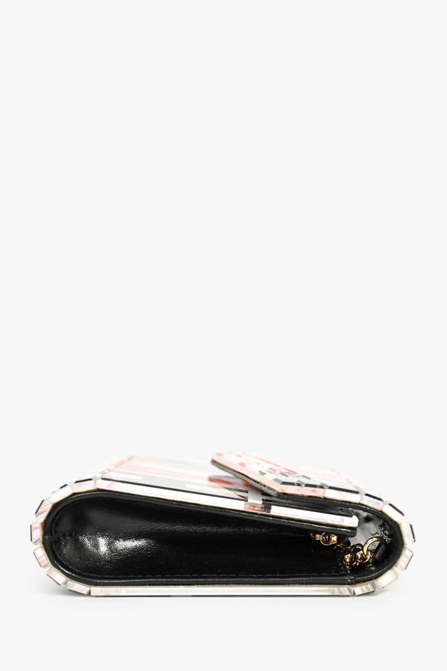 Jimmy Choo White/Black/Red Acrylic 'Blah' Clutch With Chain