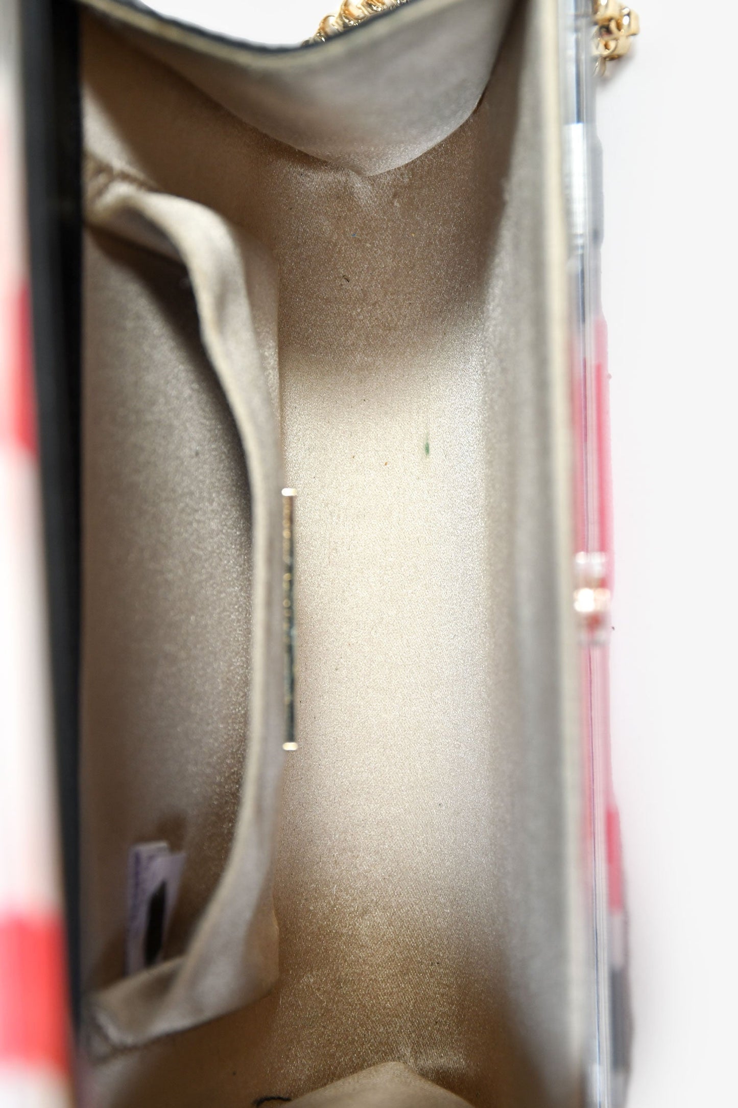 Jimmy Choo White/Black/Red Acrylic 'Blah' Clutch With Chain