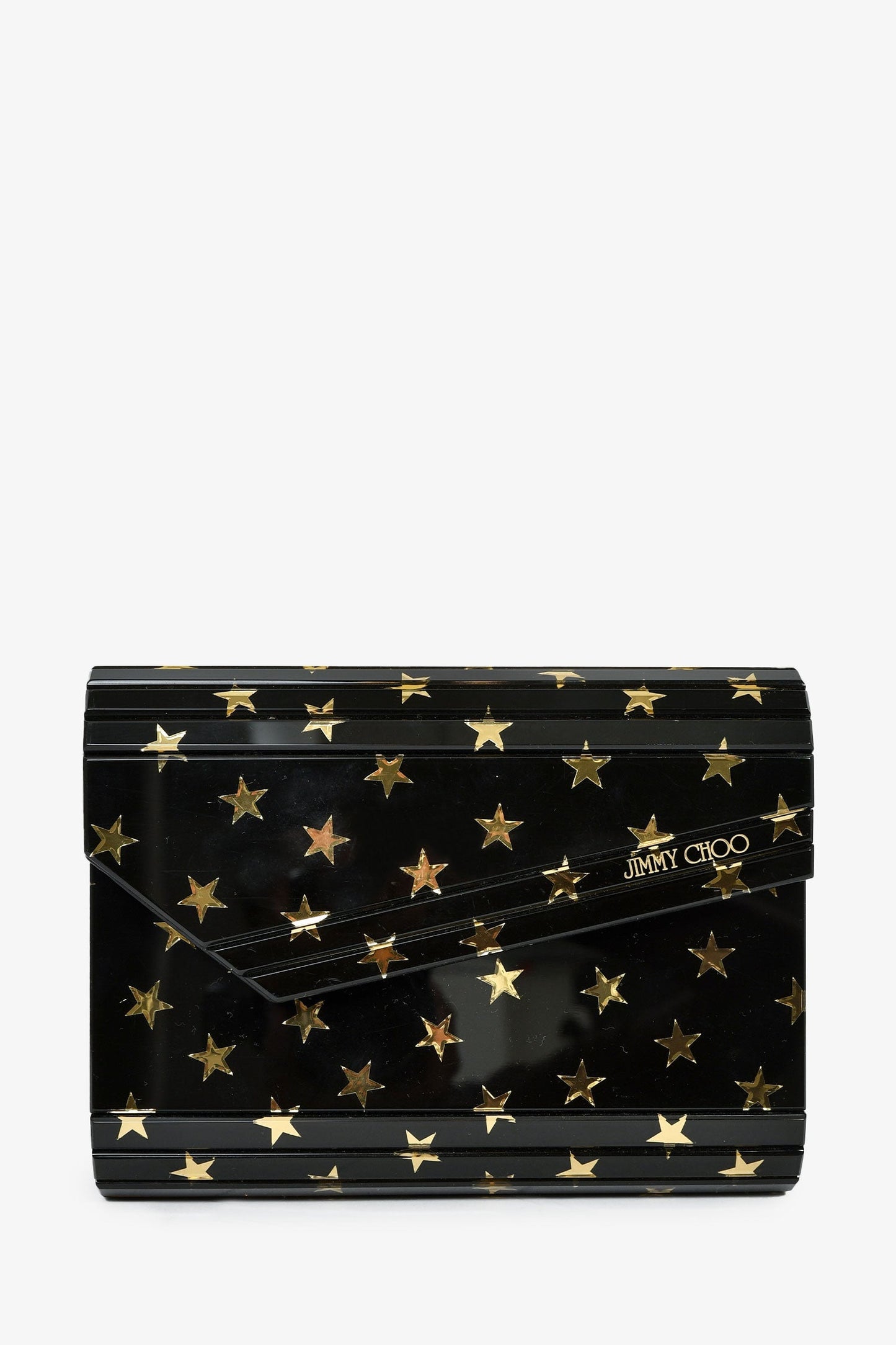 Jimmy Choo Black/Gold Acrylic Star Clutch With Chain