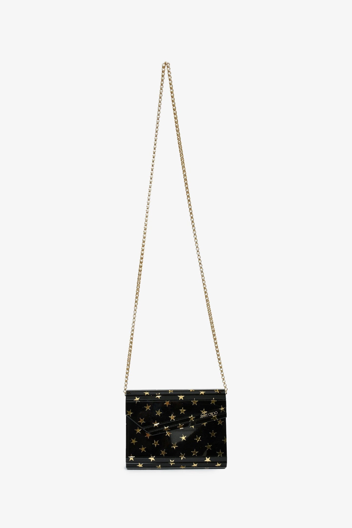 Jimmy Choo Black/Gold Acrylic Star Clutch With Chain