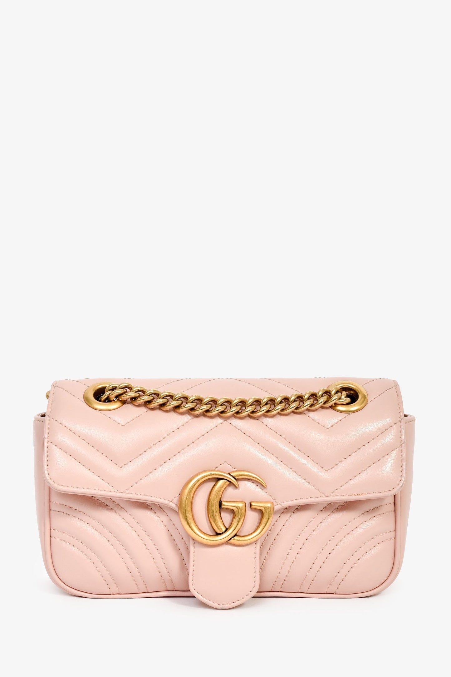 Gucci Light Pink Lambskin Matelasse Small GG Marmont Double Chain Shoulder Bag