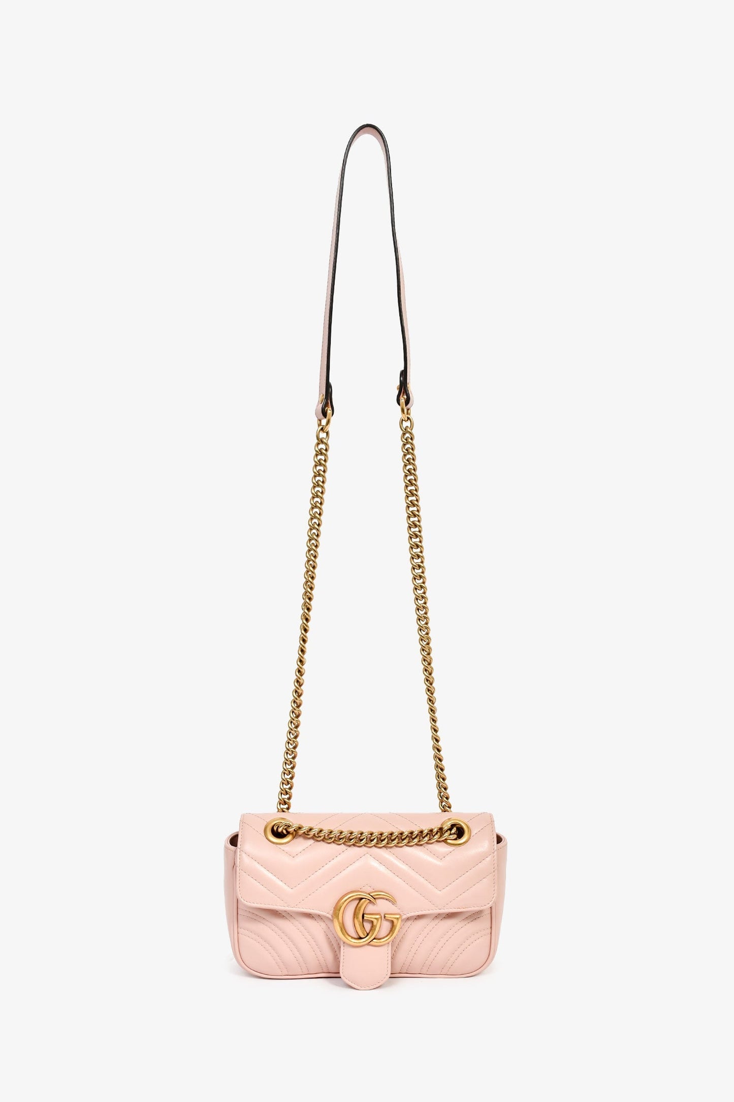 Gucci Light Pink Lambskin Matelasse Small GG Marmont Double Chain Shoulder Bag