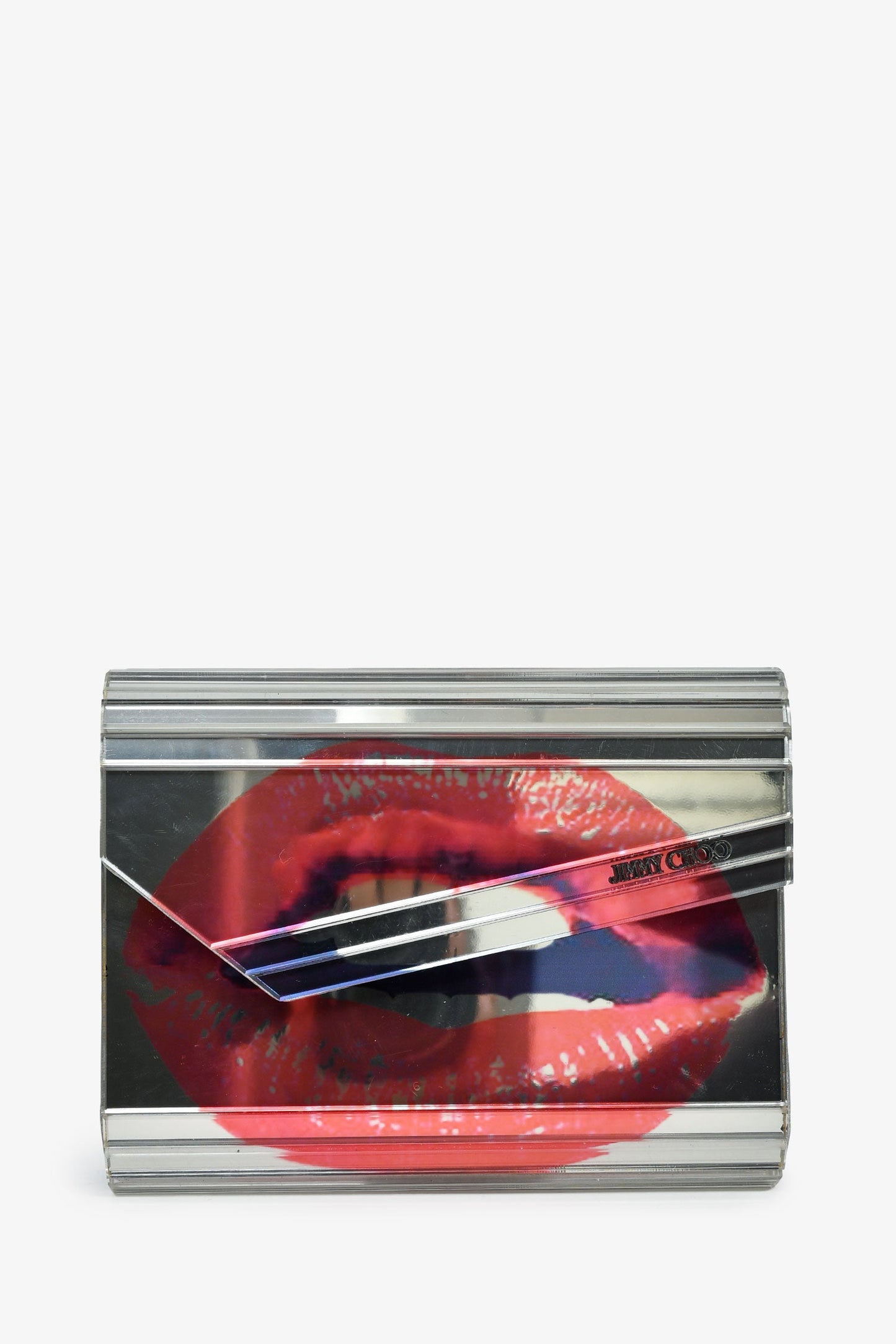 Jimmy Choo Red/Silver Acrylic Lips Clutch With Chain