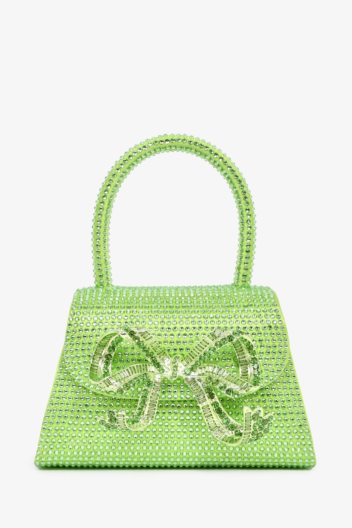 Self-Portrait Green Silk 'The Bow' Embellished Mini Top Handle Bag With Strap