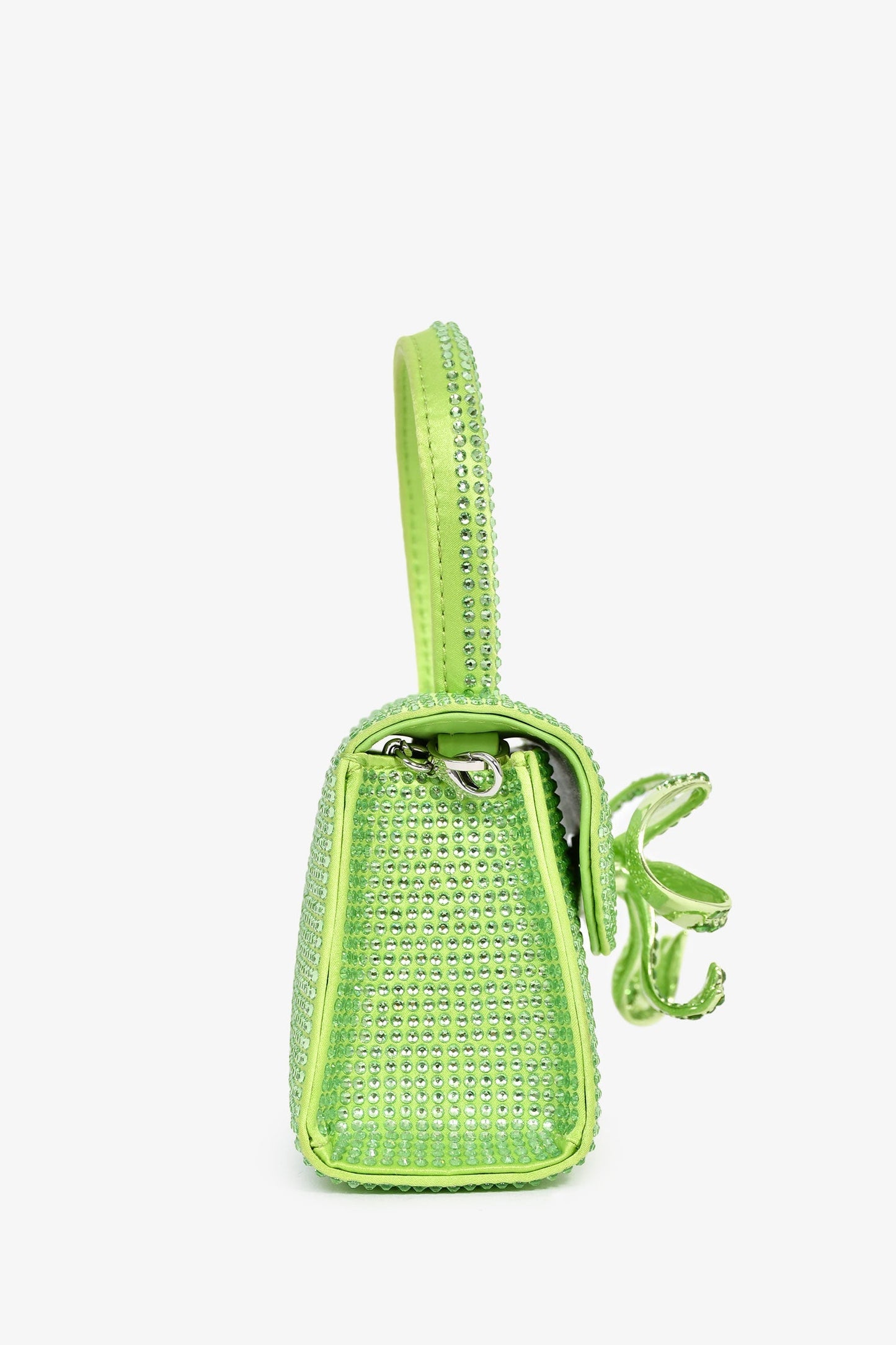 Self-Portrait Green Silk 'The Bow' Embellished Mini Top Handle Bag With Strap