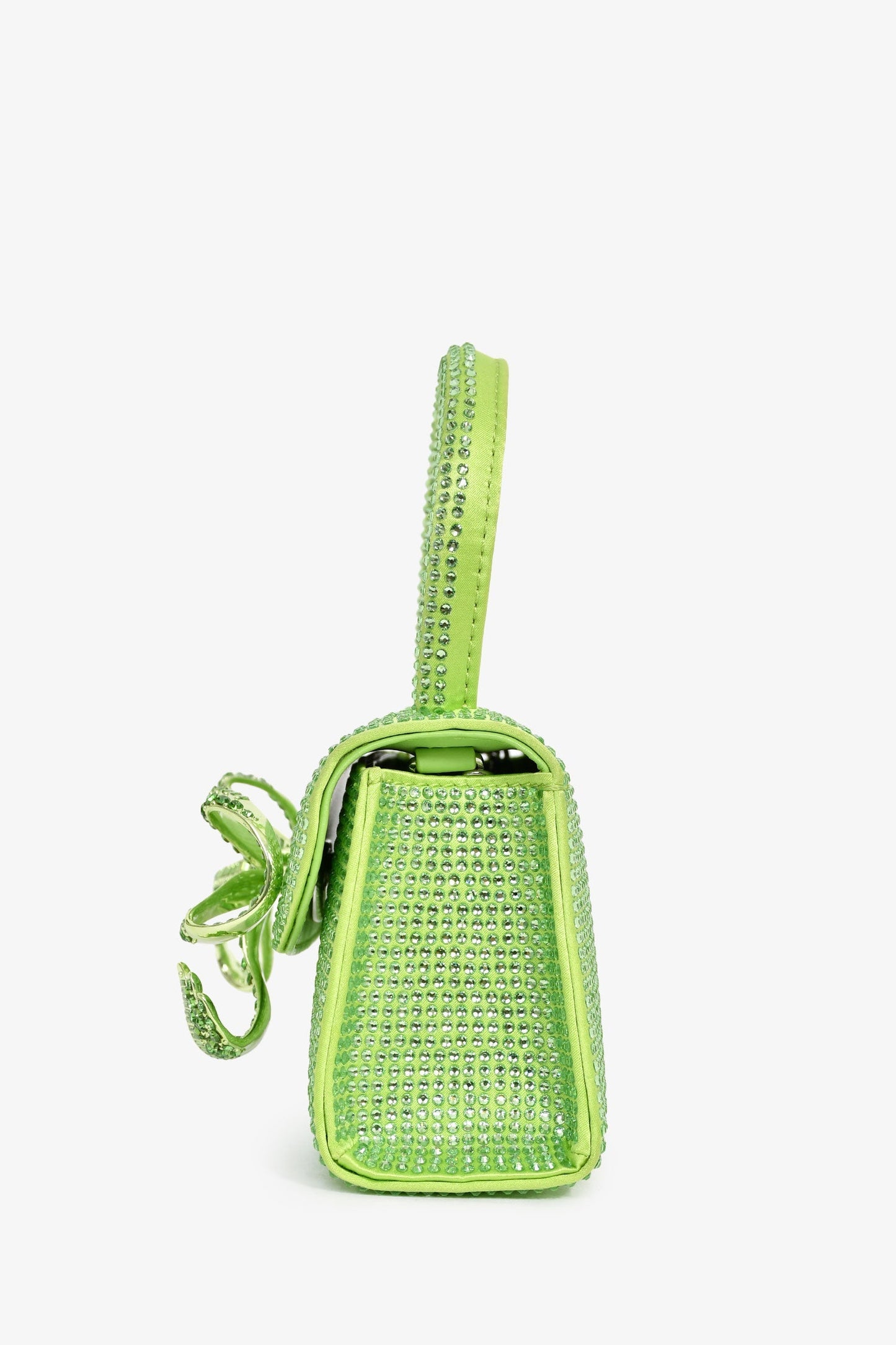 Self-Portrait Green Silk 'The Bow' Embellished Mini Top Handle Bag With Strap
