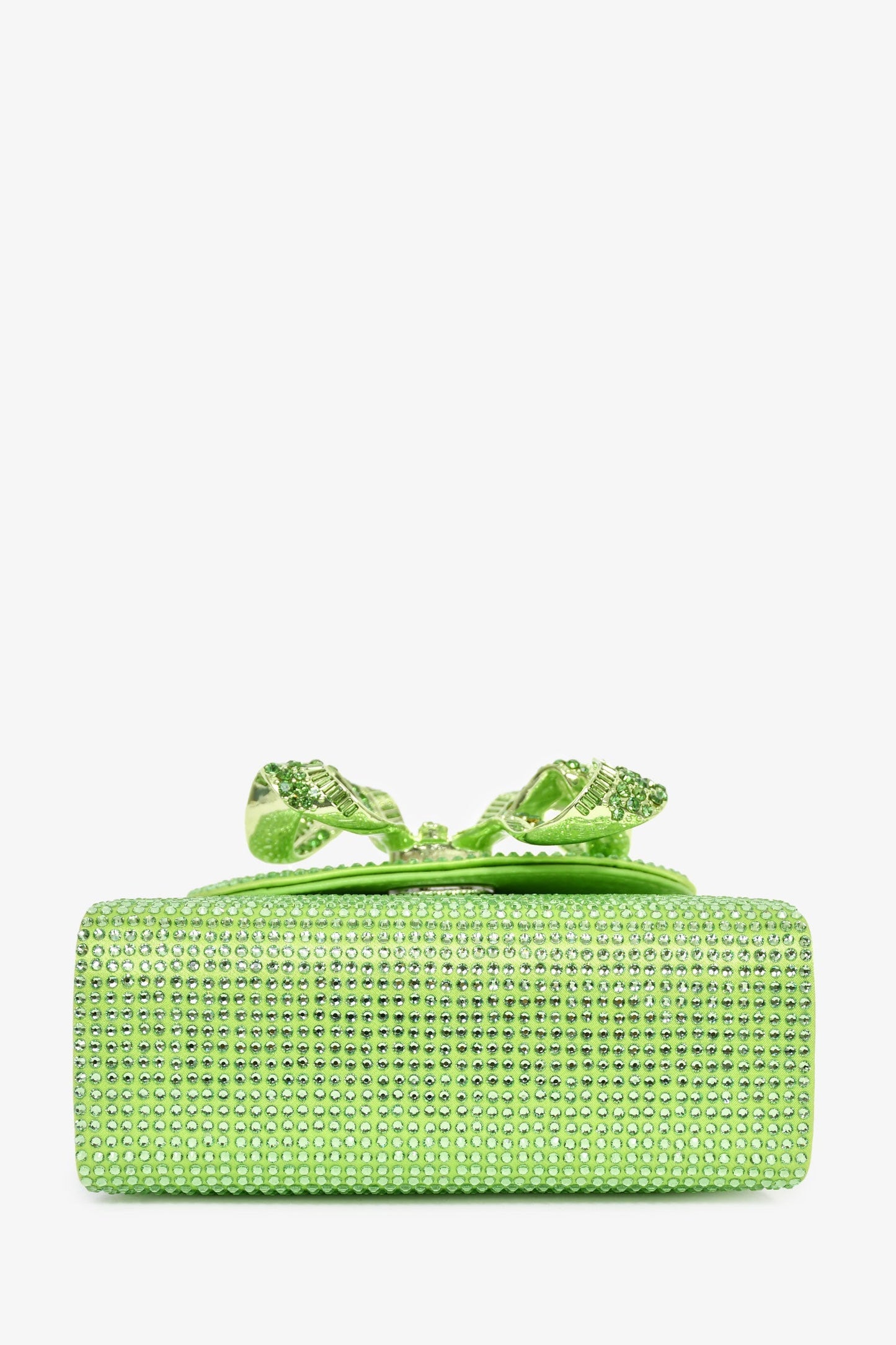Self-Portrait Green Silk 'The Bow' Embellished Mini Top Handle Bag With Strap
