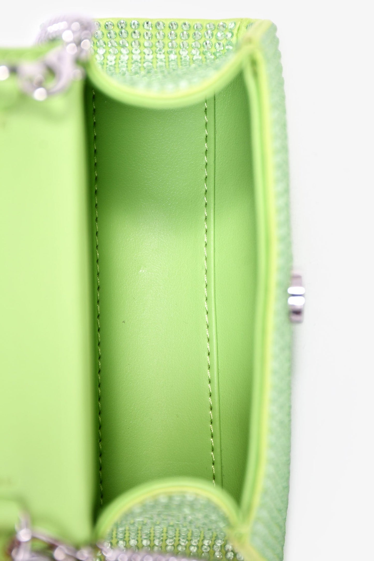 Self-Portrait Green Silk 'The Bow' Embellished Mini Top Handle Bag With Strap