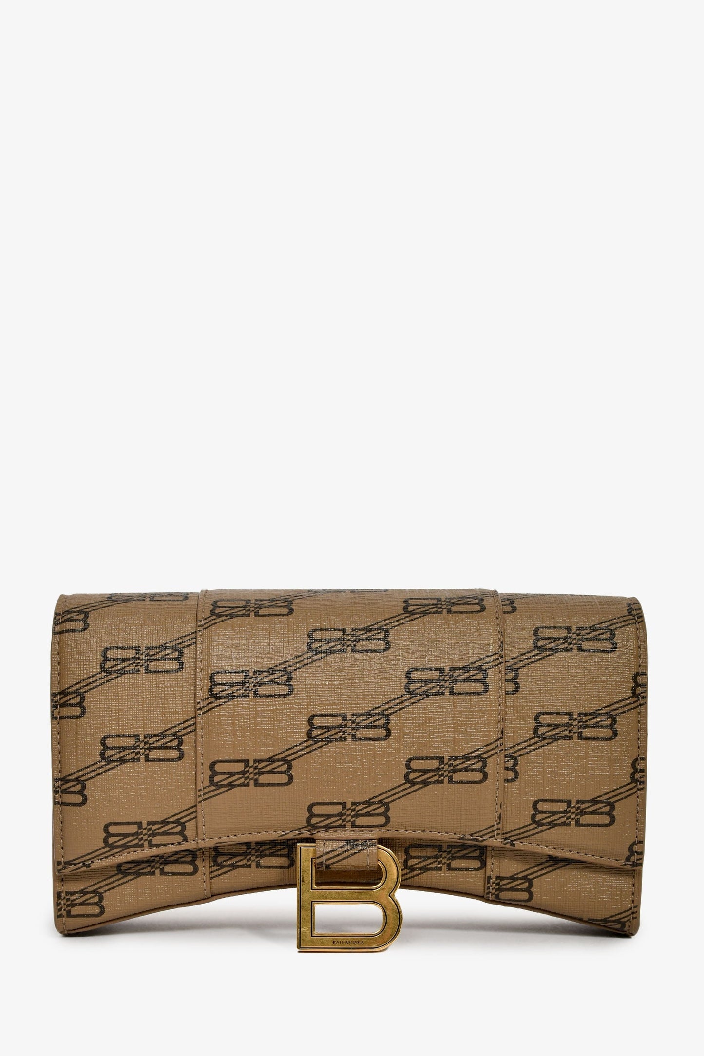 Balenciaga Brown/Black Coated Canvas Monogram Hour Glass Clutch Bag