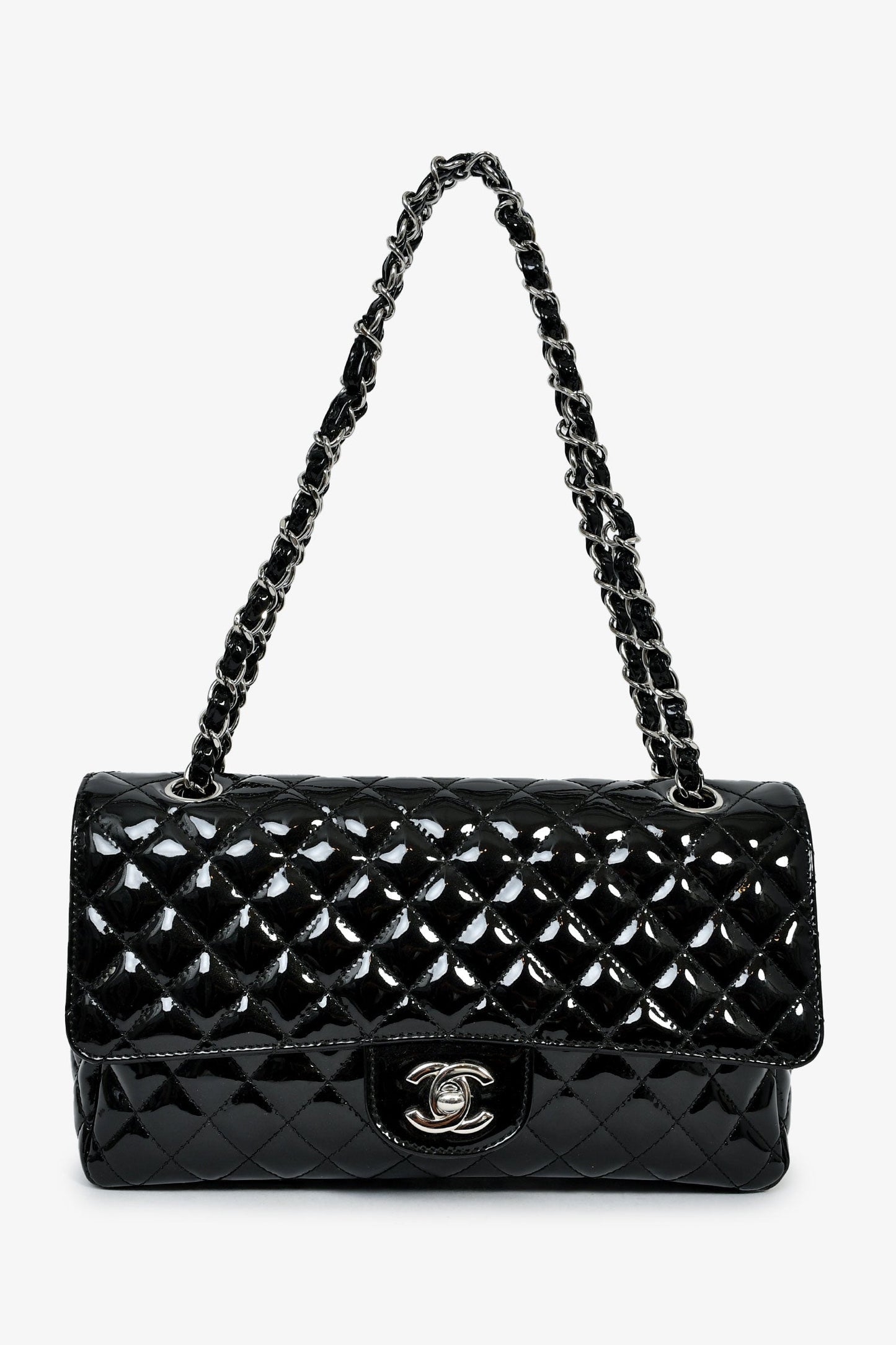 Chanel™ 2006-08 Black Patent 'Secret Label' Flap Shoulder Bag