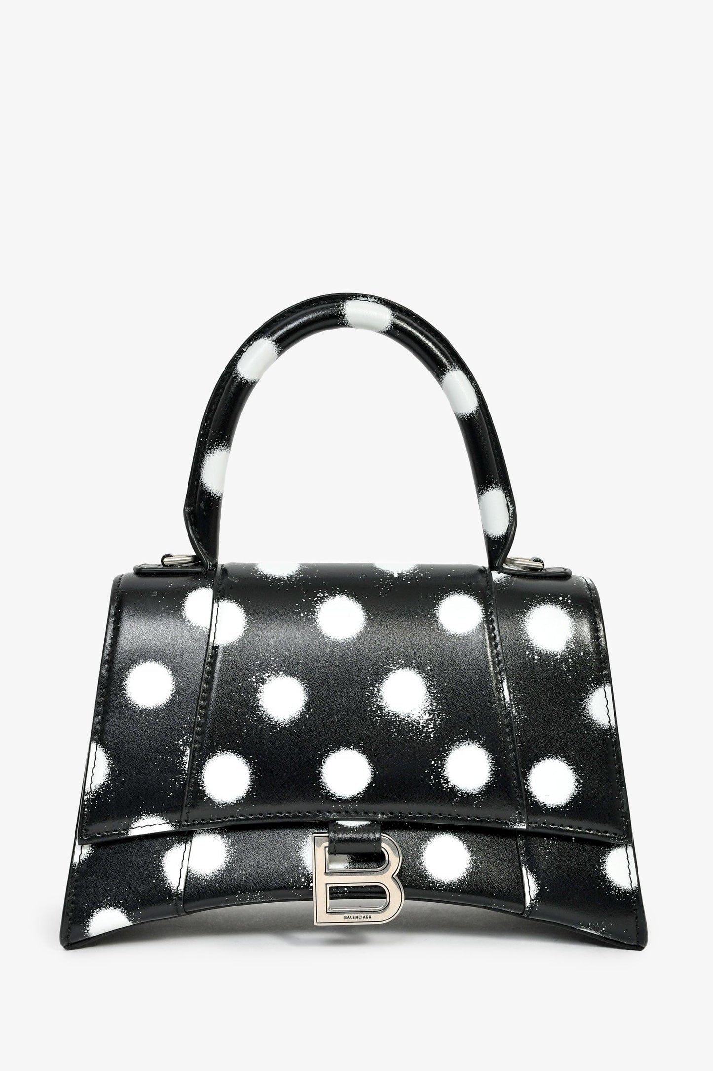 Balenciaga Black/White Leather Polk-a-Dot Small 'Hourglass' Top Handle Bag
