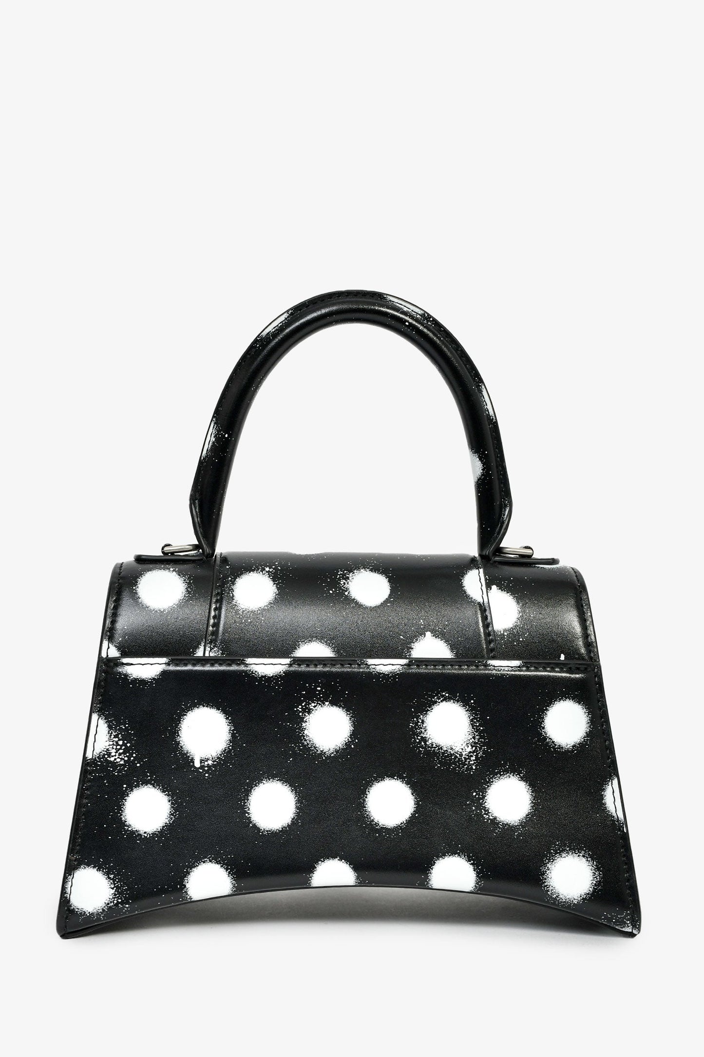 Balenciaga Black/White Leather Polk-a-Dot Small 'Hourglass' Top Handle Bag