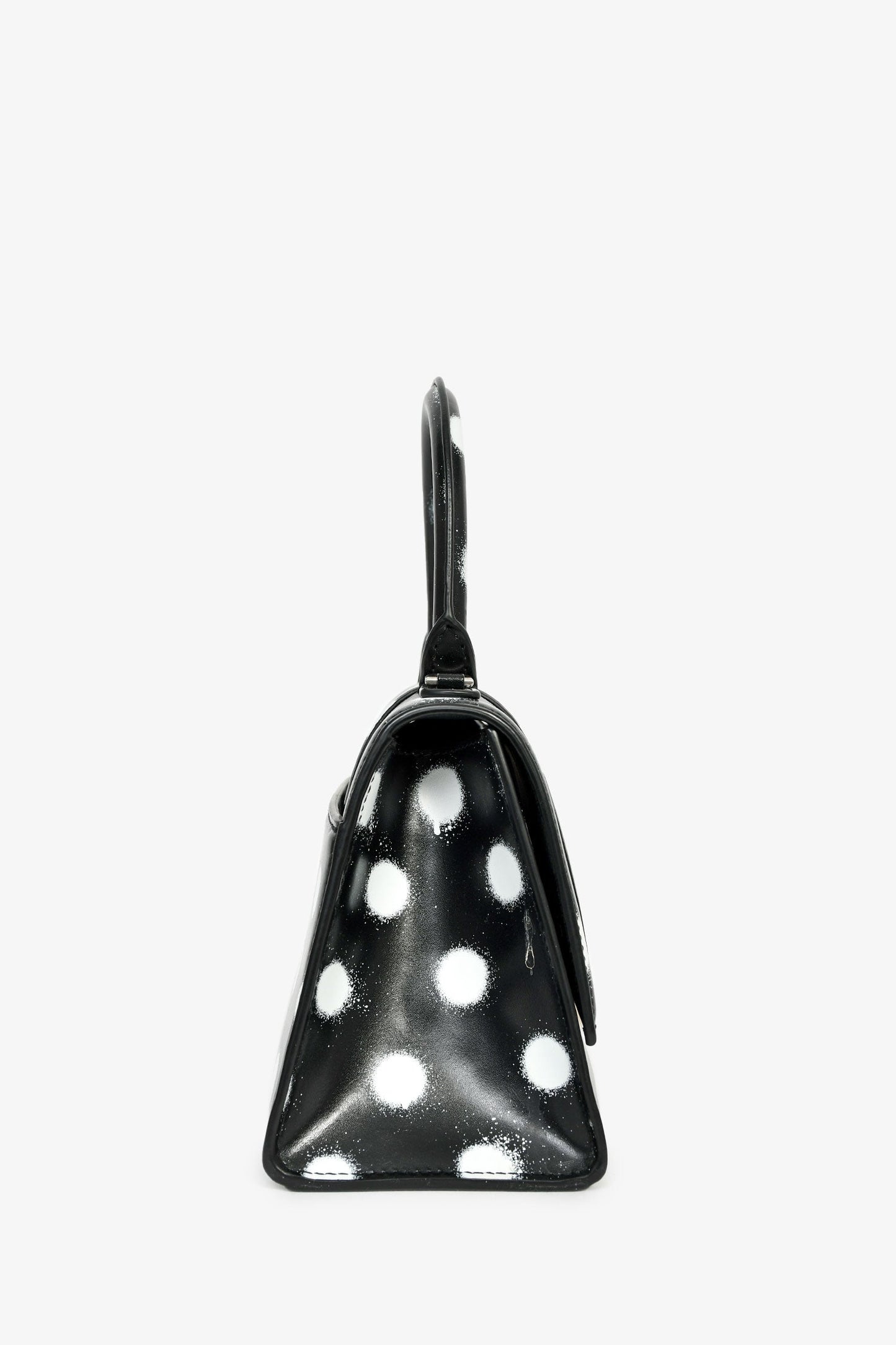 Balenciaga Black/White Leather Polk-a-Dot Small 'Hourglass' Top Handle Bag