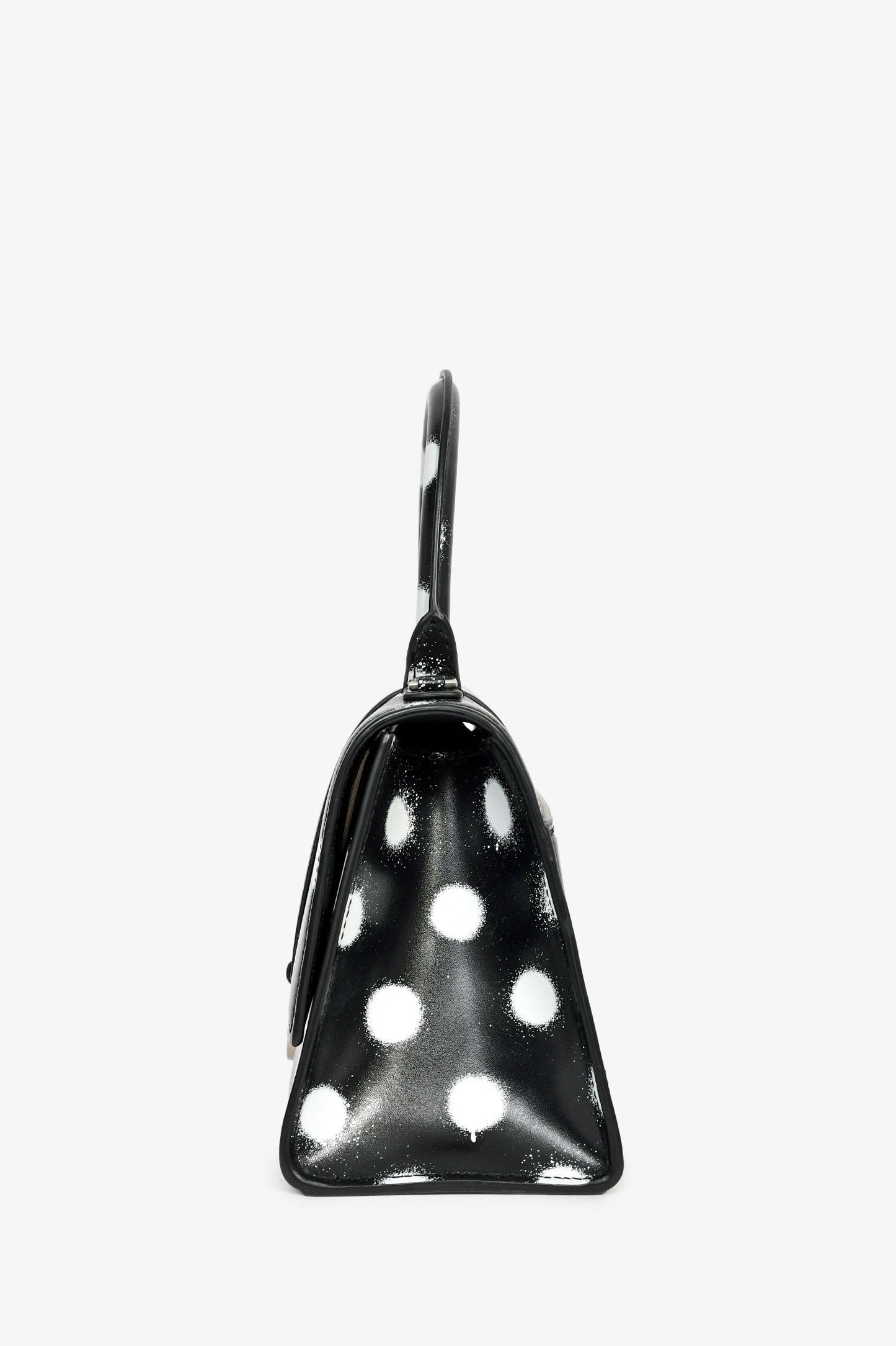 Balenciaga Black/White Leather Polk-a-Dot Small 'Hourglass' Top Handle Bag