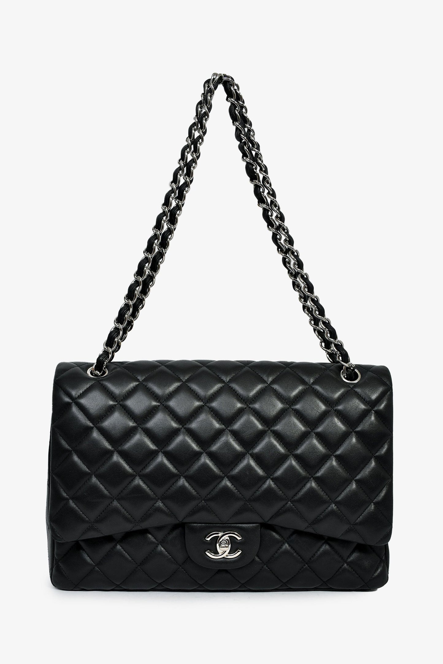Chanel™ 2011 Black Lambskin Maxi Single Flap Shoulder Bag