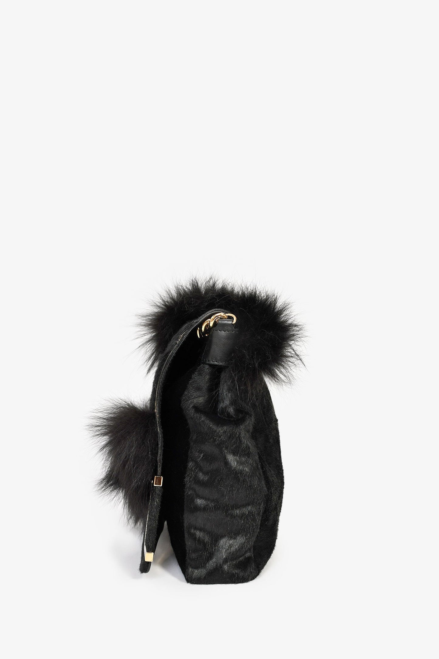 Jimmy Choo Black Ponyhair Fur Chain Shoulder Bag