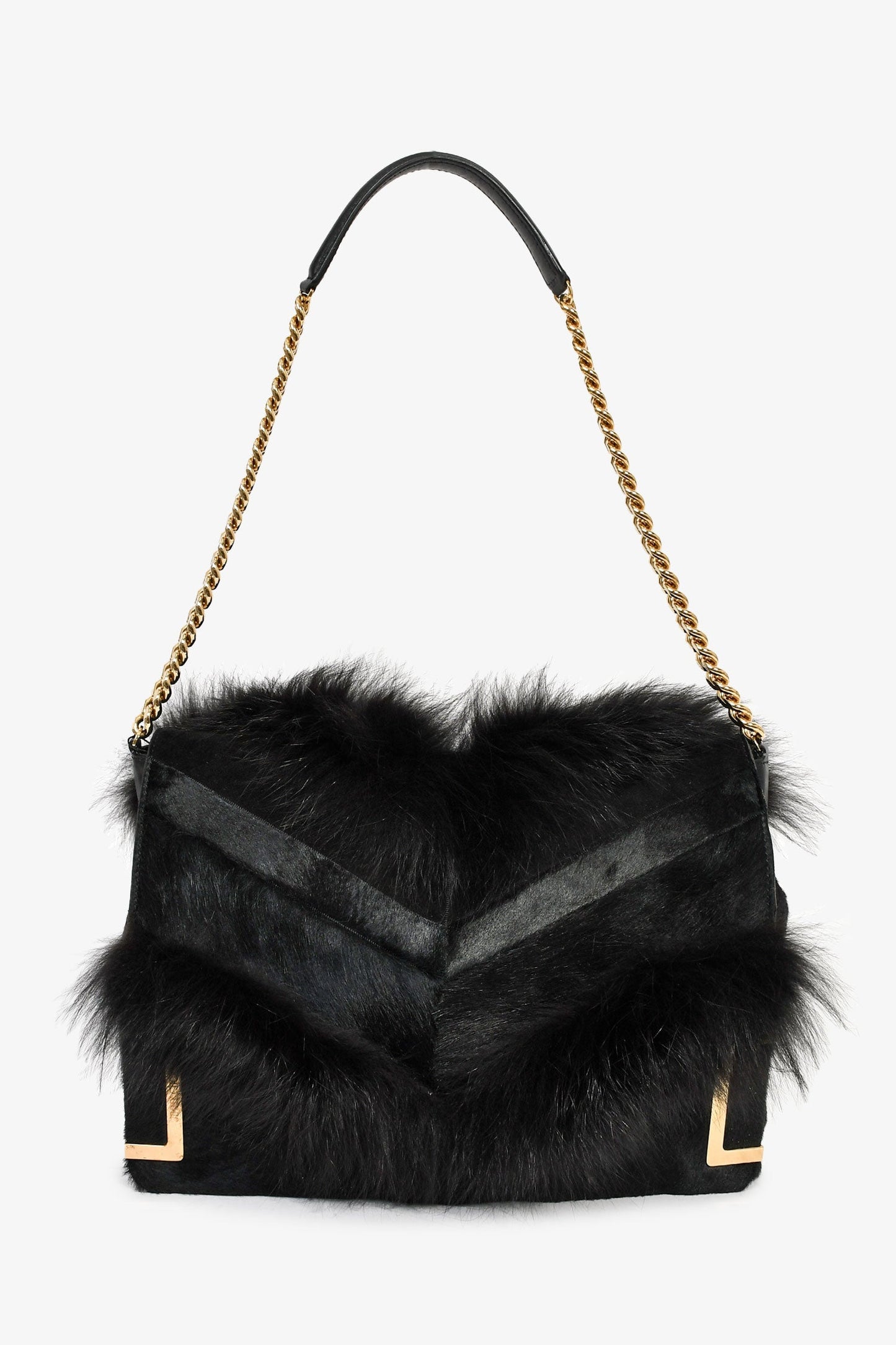 Jimmy Choo Black Ponyhair Fur Chain Shoulder Bag