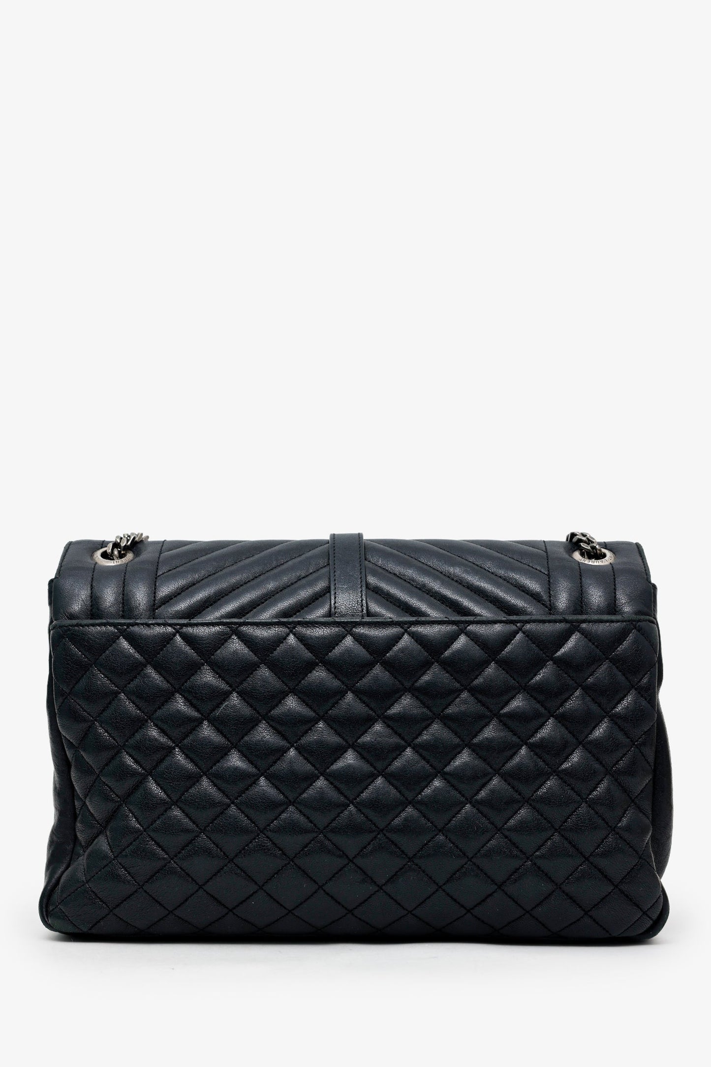 Saint Laurent Black Chevron Tri-Quilted Leather Monogram Large College Bag